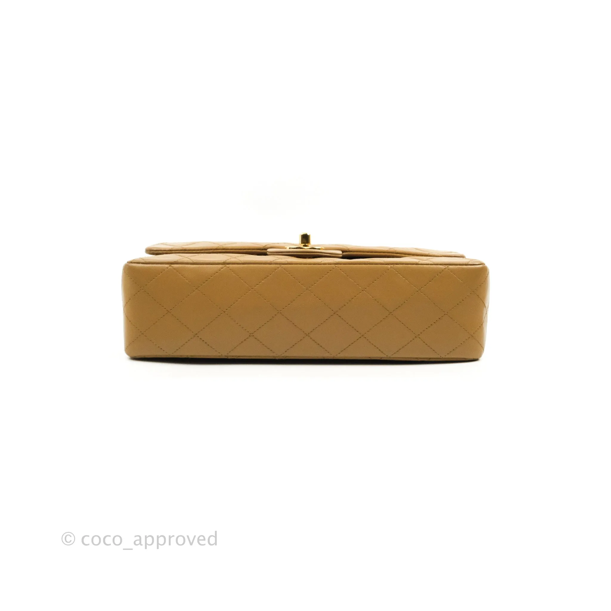 Chanel Vintage Classic M/L Medium Double Flap Bag Dark Beige Lambskin 24K Gold Hardware
