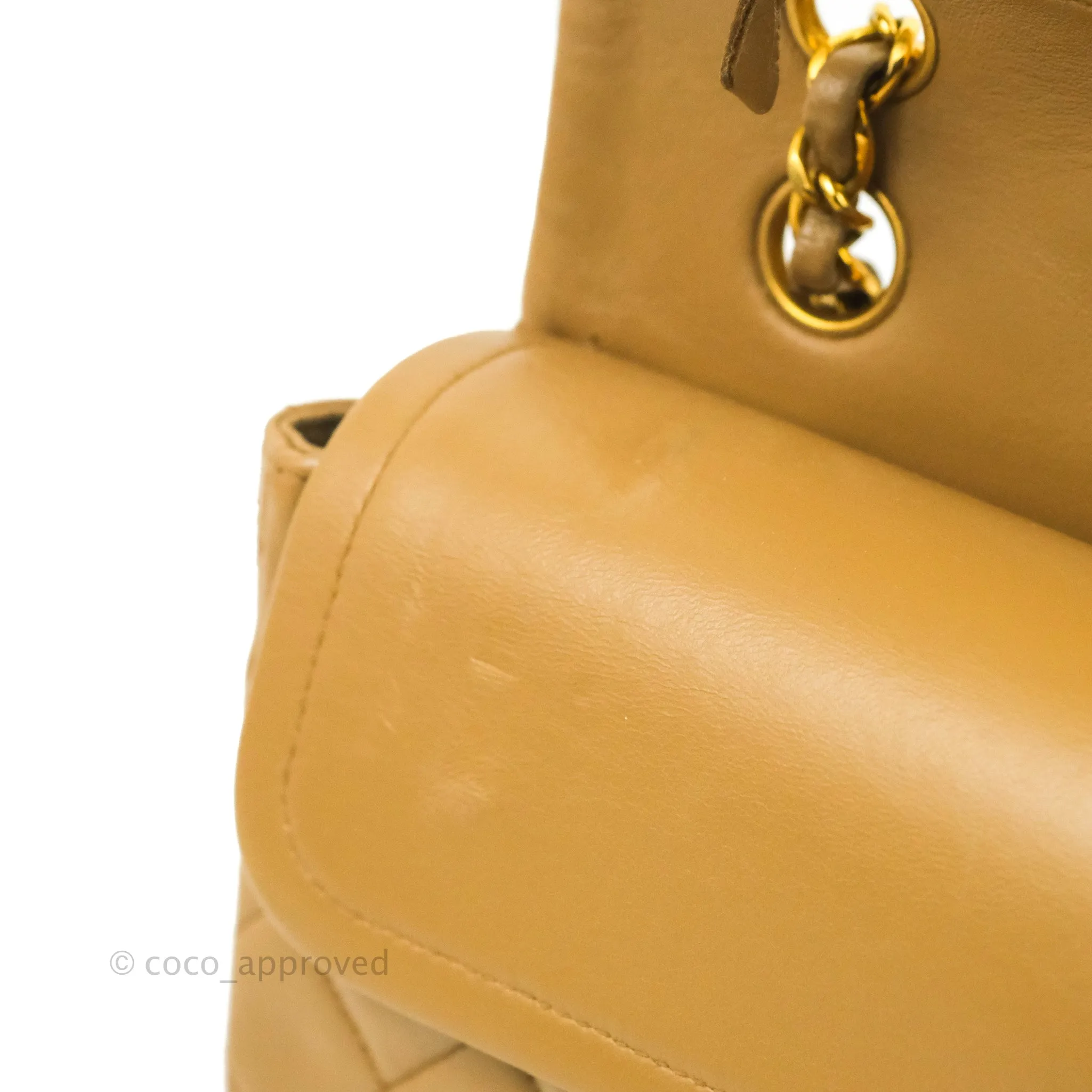 Chanel Vintage Classic M/L Medium Double Flap Bag Dark Beige Lambskin 24K Gold Hardware