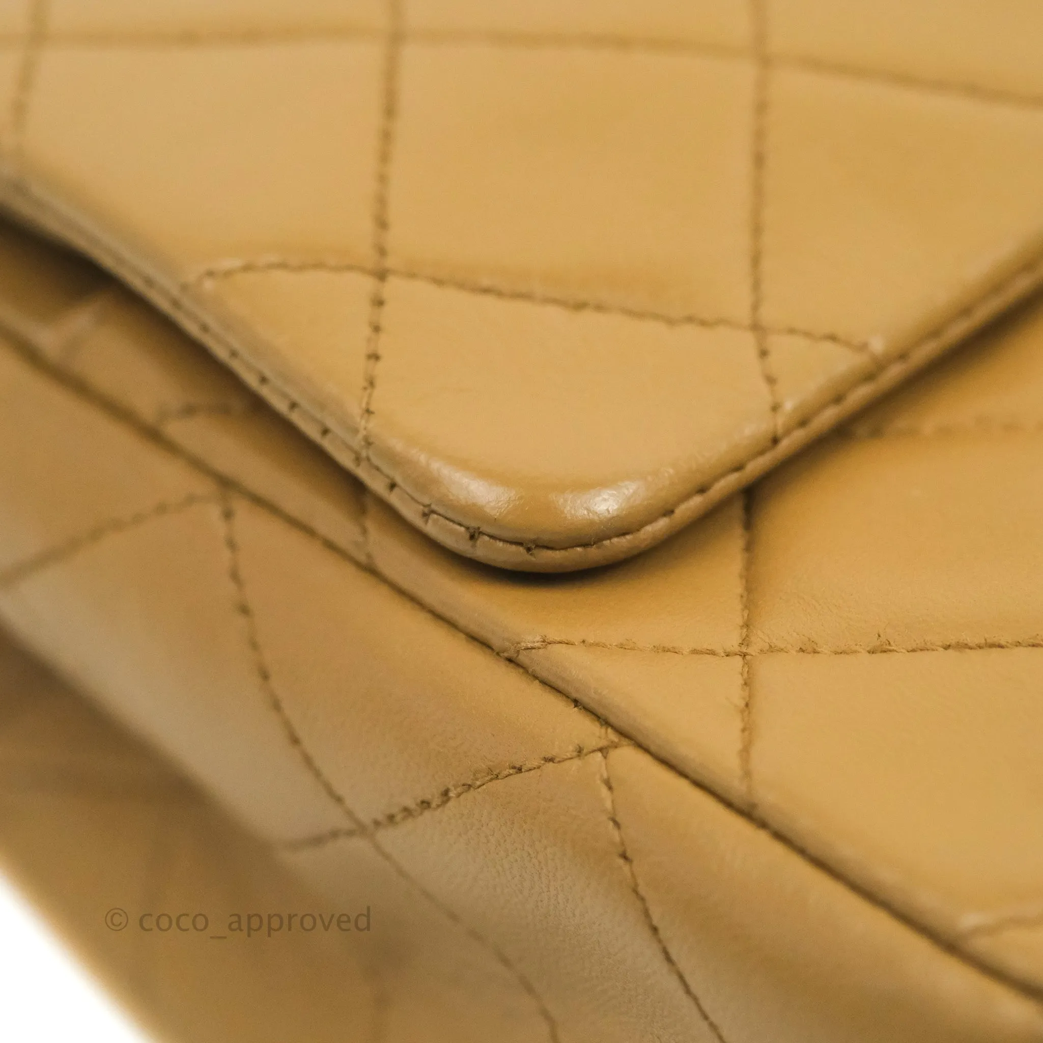 Chanel Vintage Classic M/L Medium Double Flap Bag Dark Beige Lambskin 24K Gold Hardware
