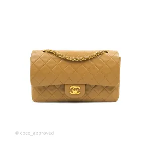 Chanel Vintage Classic M/L Medium Double Flap Bag Dark Beige Lambskin 24K Gold Hardware