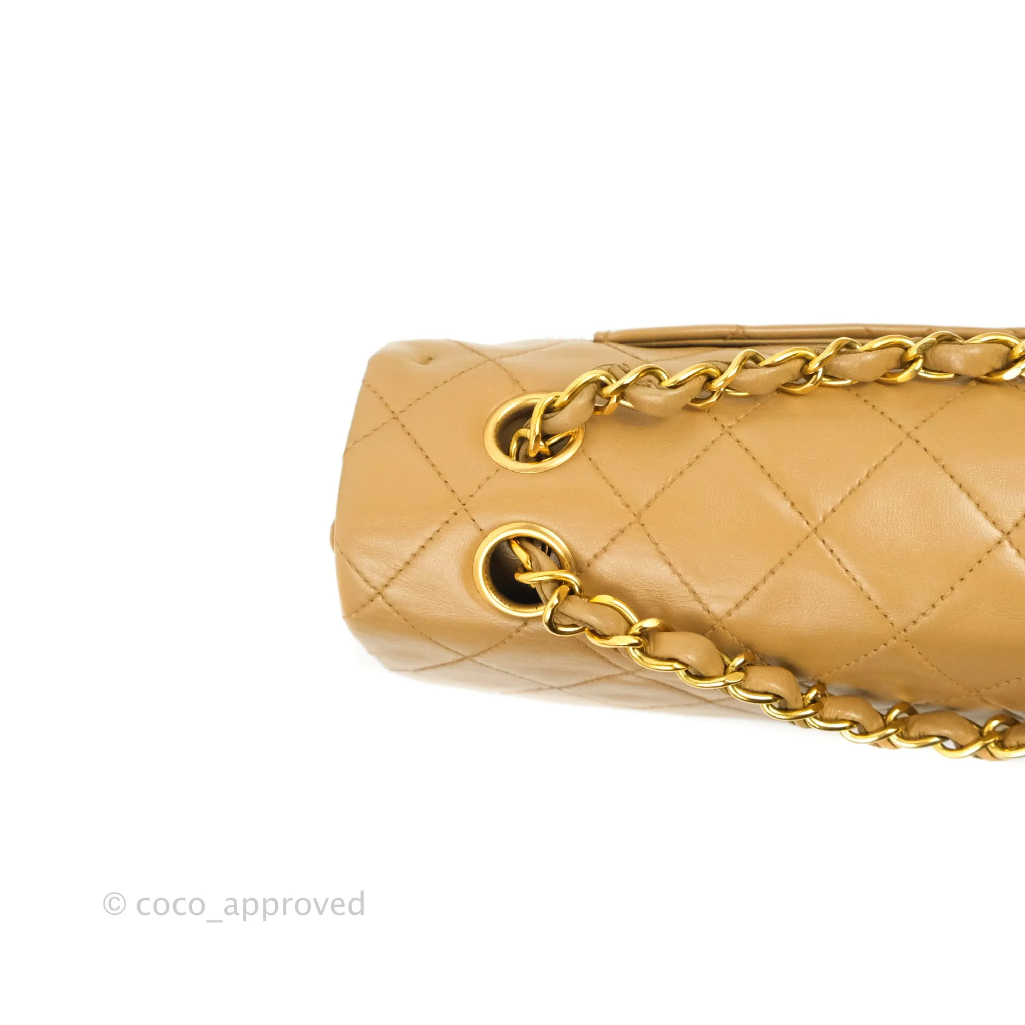 Chanel Vintage Classic M/L Medium Double Flap Bag Dark Beige Lambskin 24K Gold Hardware