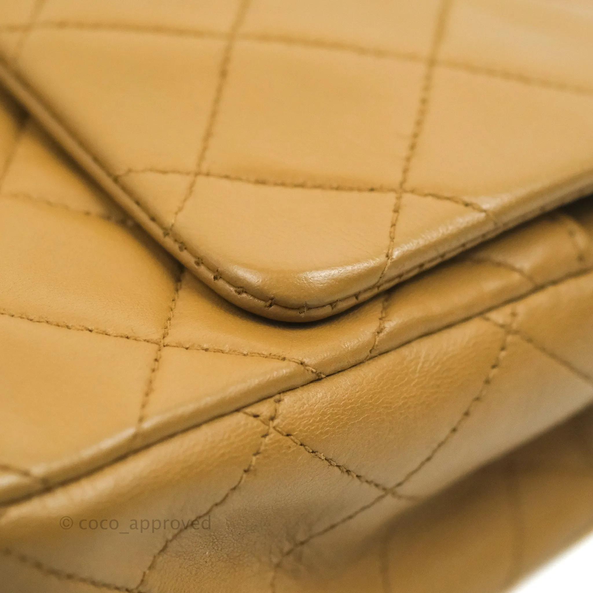 Chanel Vintage Classic M/L Medium Double Flap Bag Dark Beige Lambskin 24K Gold Hardware