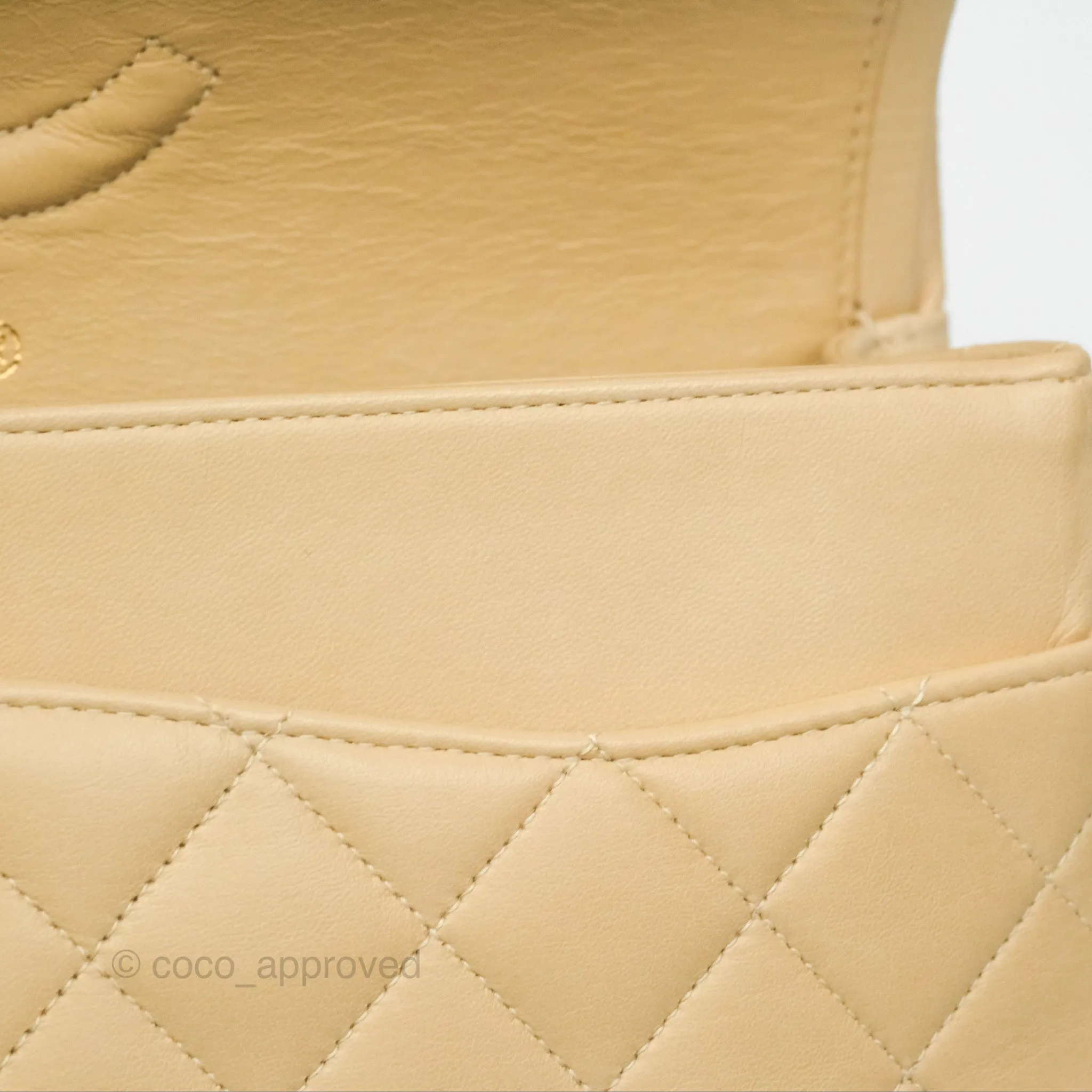 Chanel Vintage Medium Classic Flap Beige Lambskin 24K Gold Hardware