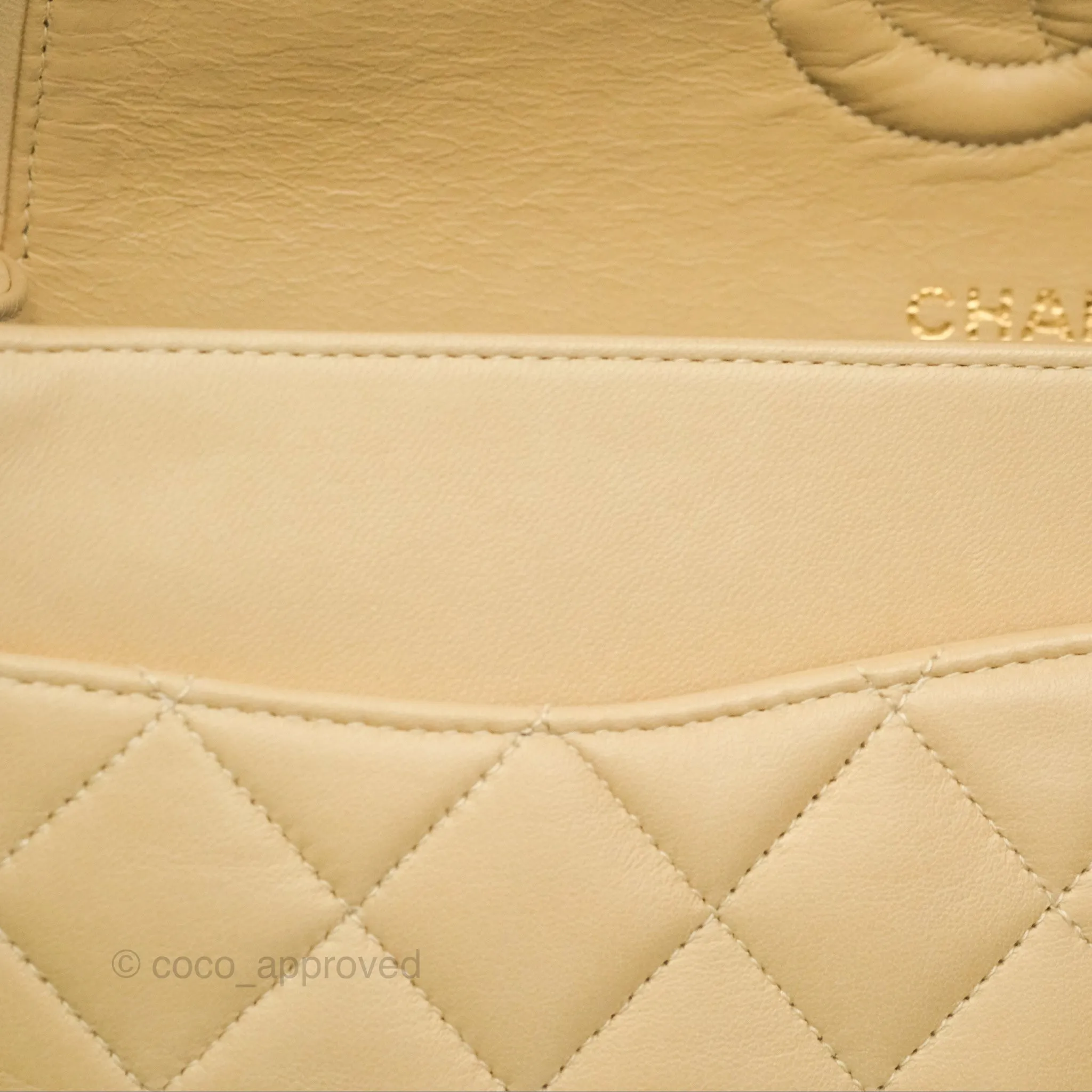 Chanel Vintage Medium Classic Flap Beige Lambskin 24K Gold Hardware