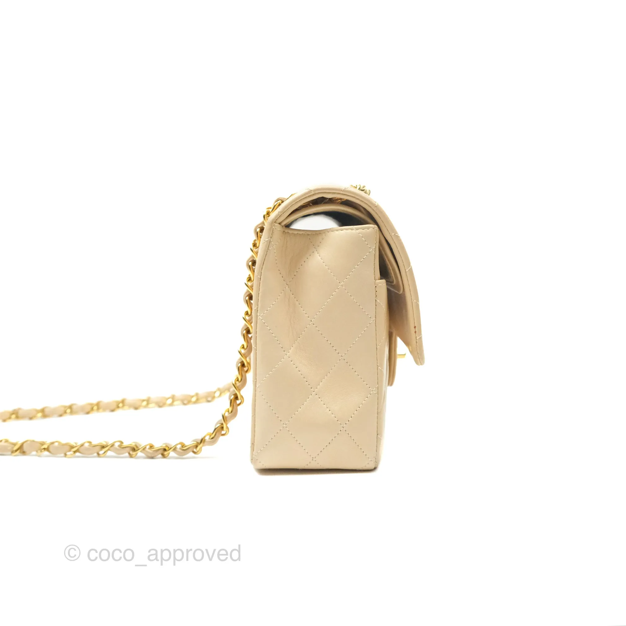 Chanel Vintage Medium Classic Flap Beige Lambskin 24K Gold Hardware