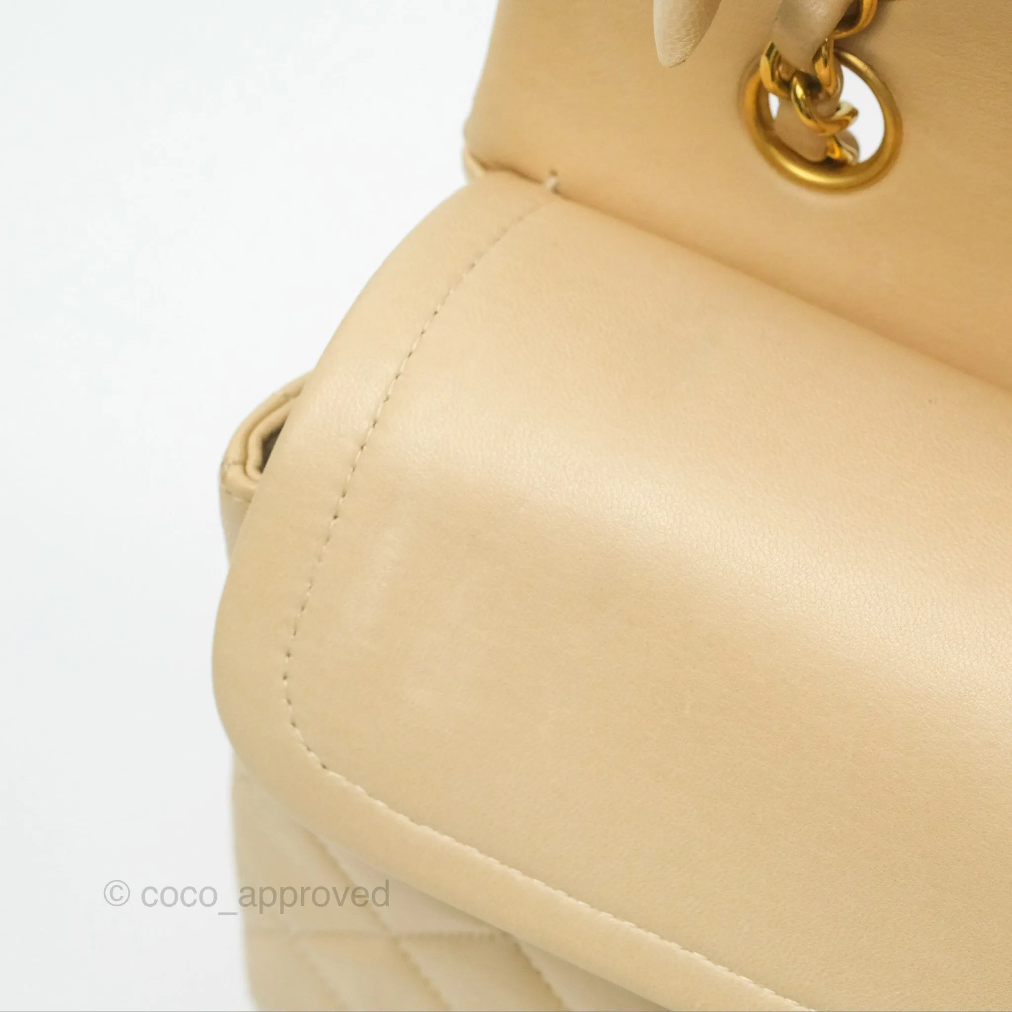 Chanel Vintage Medium Classic Flap Beige Lambskin 24K Gold Hardware
