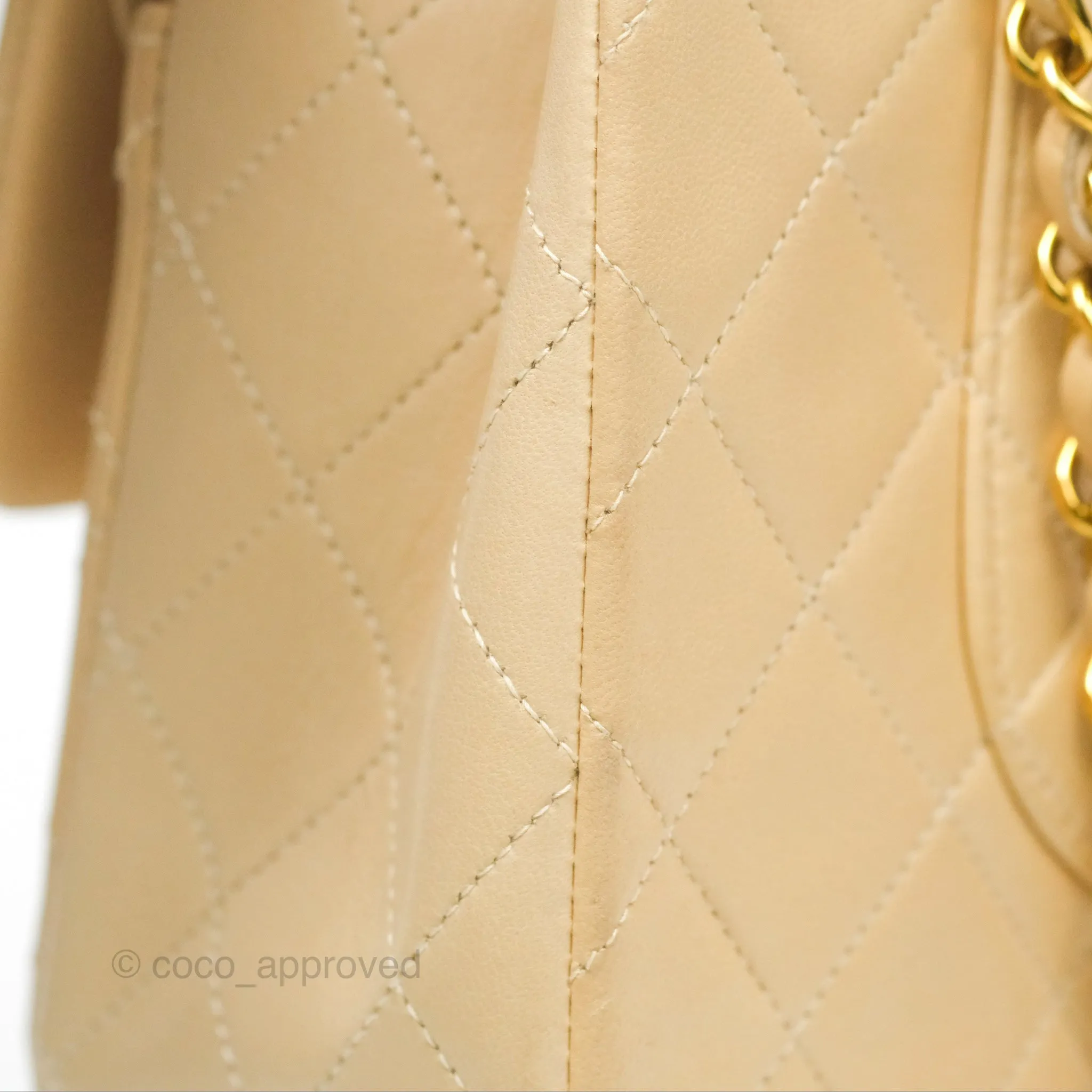 Chanel Vintage Medium Classic Flap Beige Lambskin 24K Gold Hardware