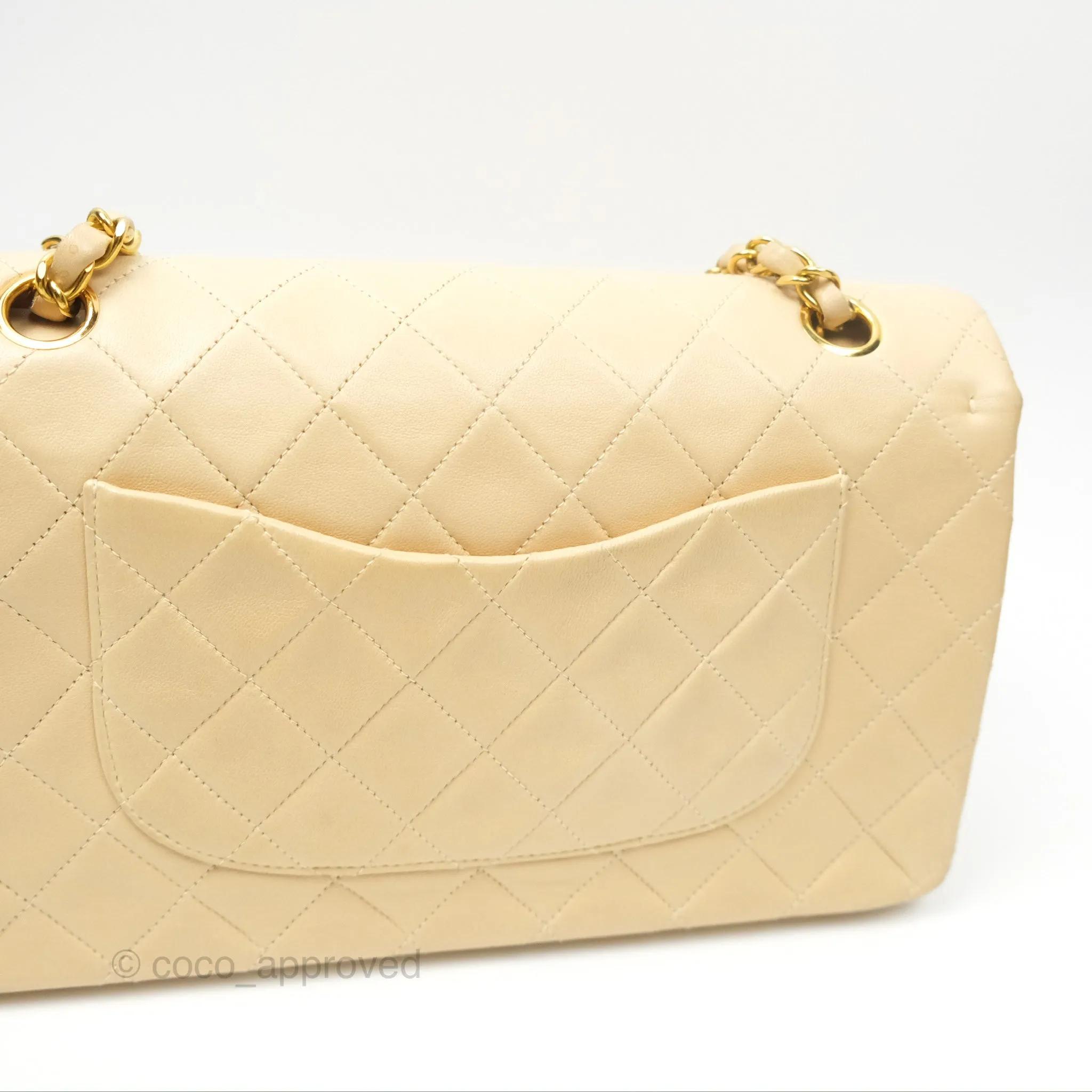 Chanel Vintage Medium Classic Flap Beige Lambskin 24K Gold Hardware