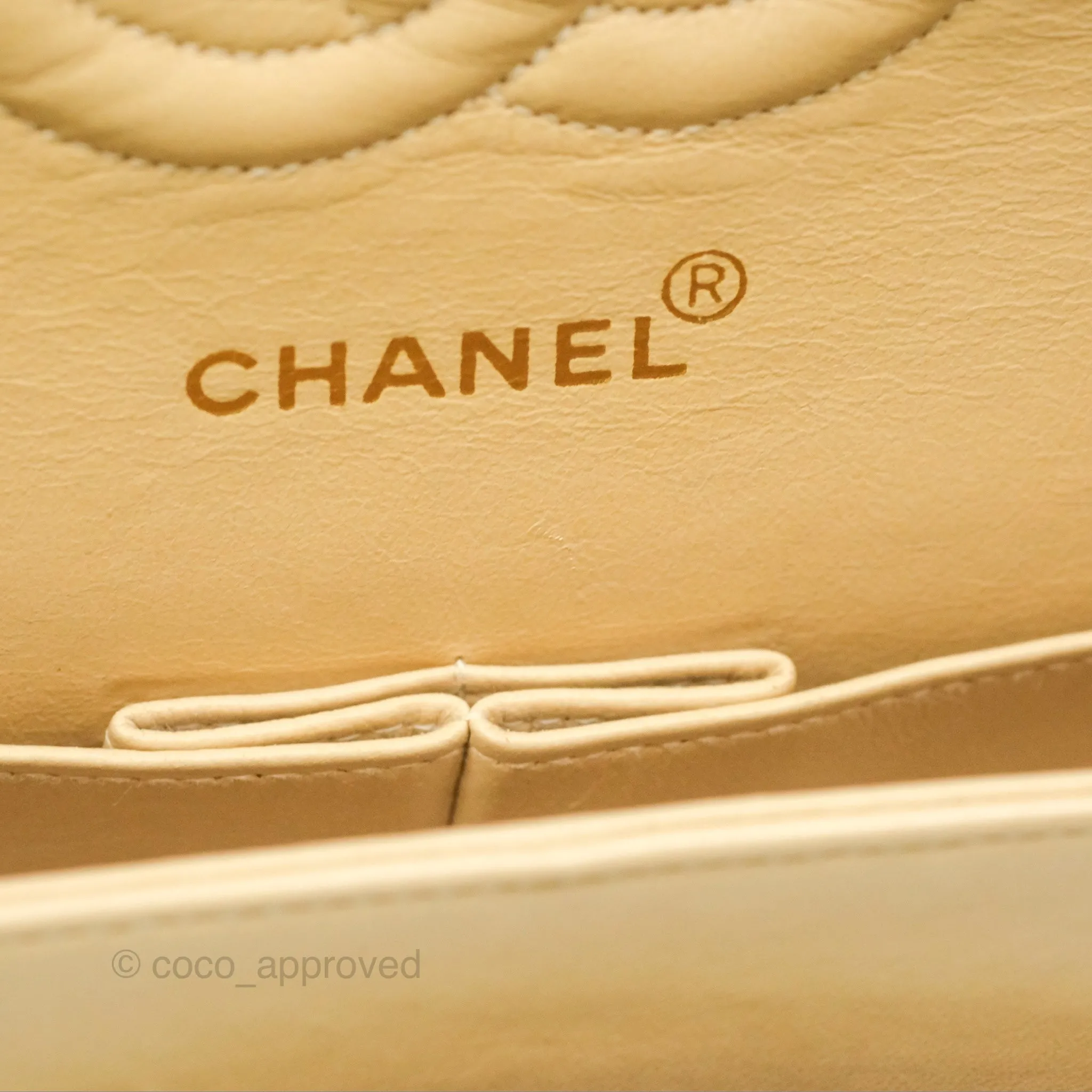 Chanel Vintage Medium Classic Flap Beige Lambskin 24K Gold Hardware