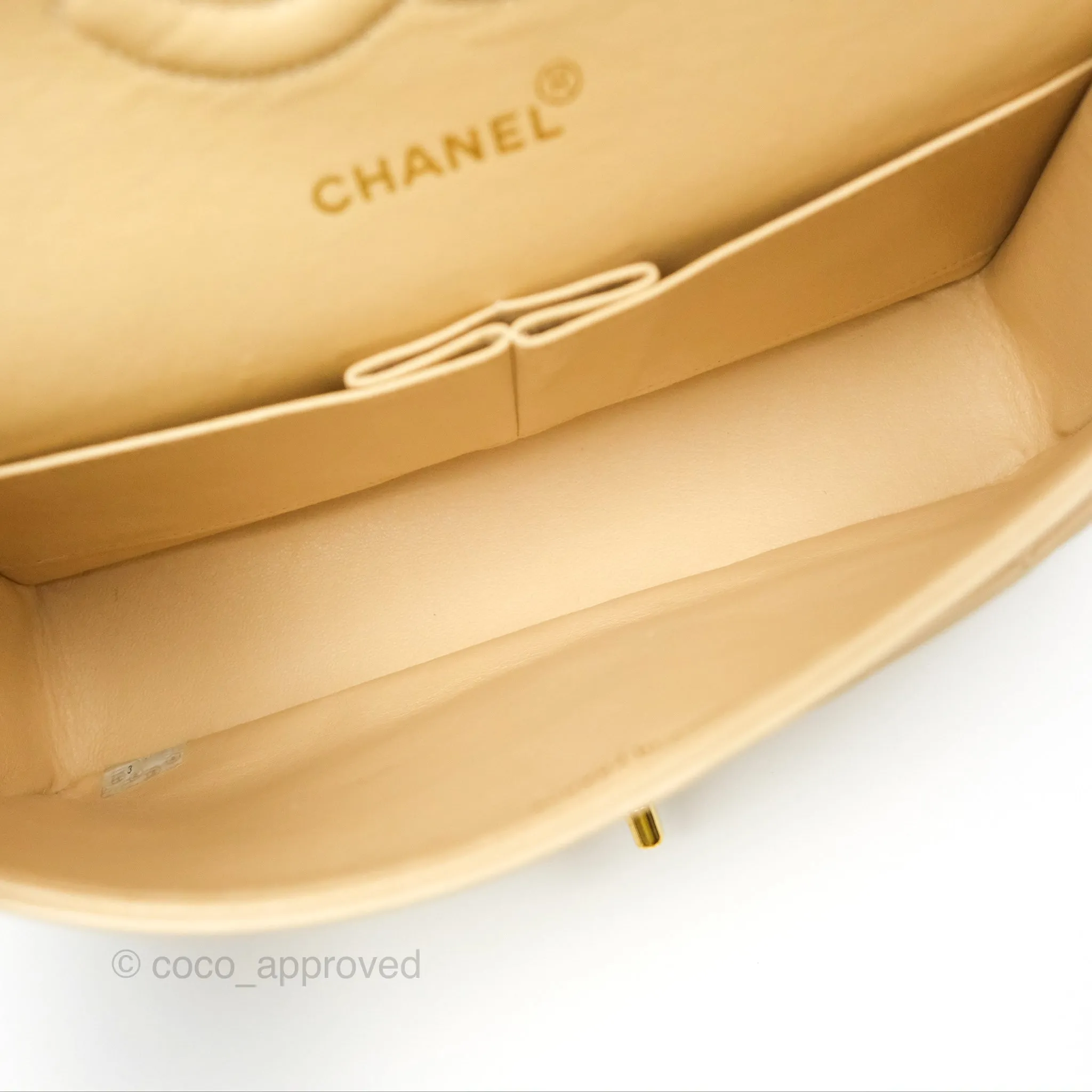 Chanel Vintage Medium Classic Flap Beige Lambskin 24K Gold Hardware