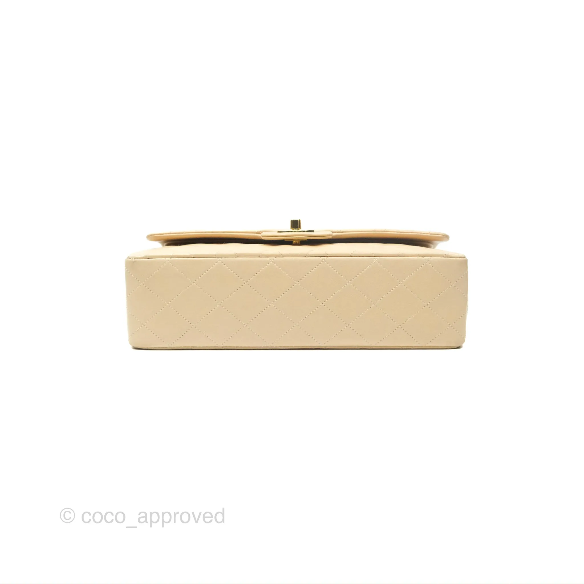 Chanel Vintage Medium Classic Flap Beige Lambskin 24K Gold Hardware