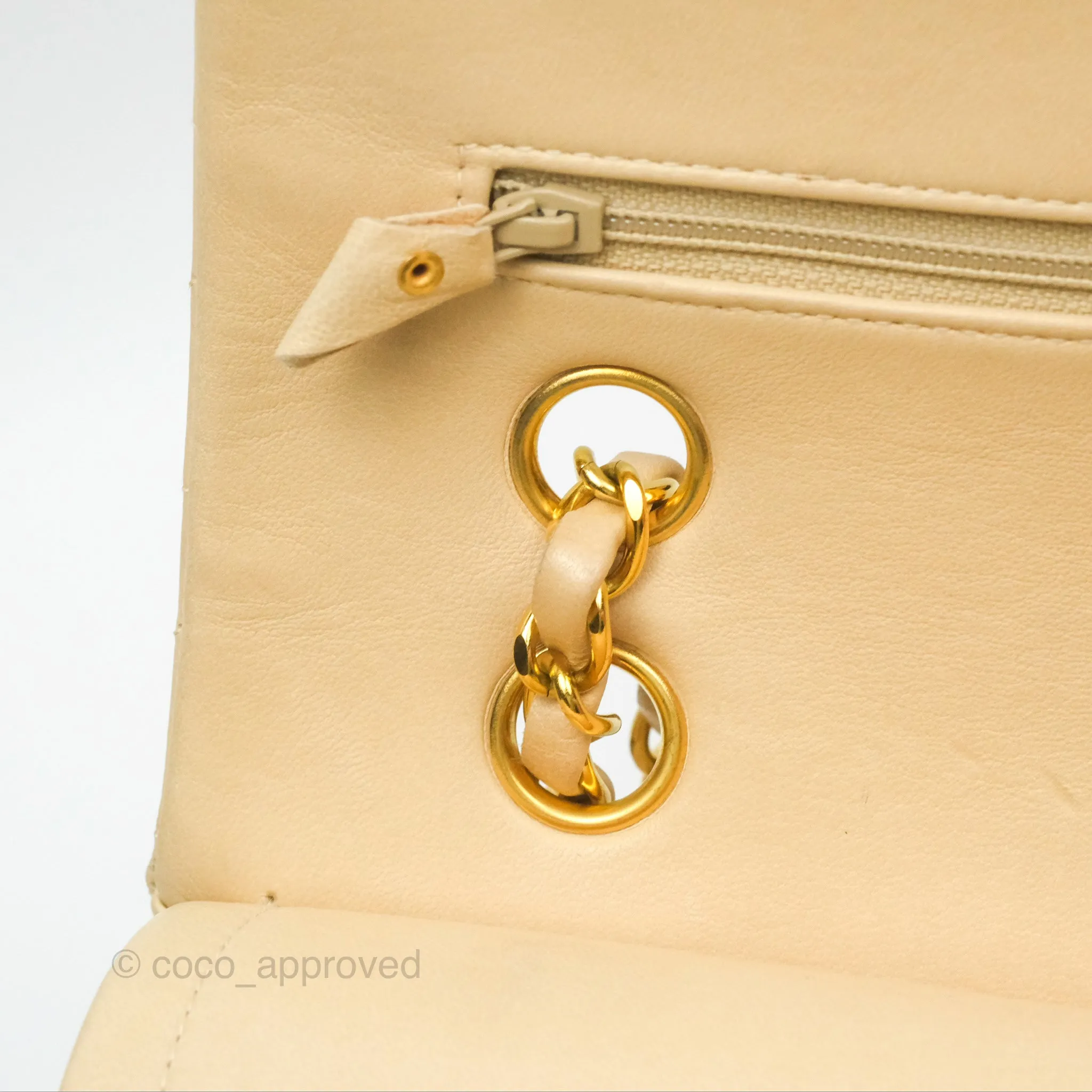 Chanel Vintage Medium Classic Flap Beige Lambskin 24K Gold Hardware