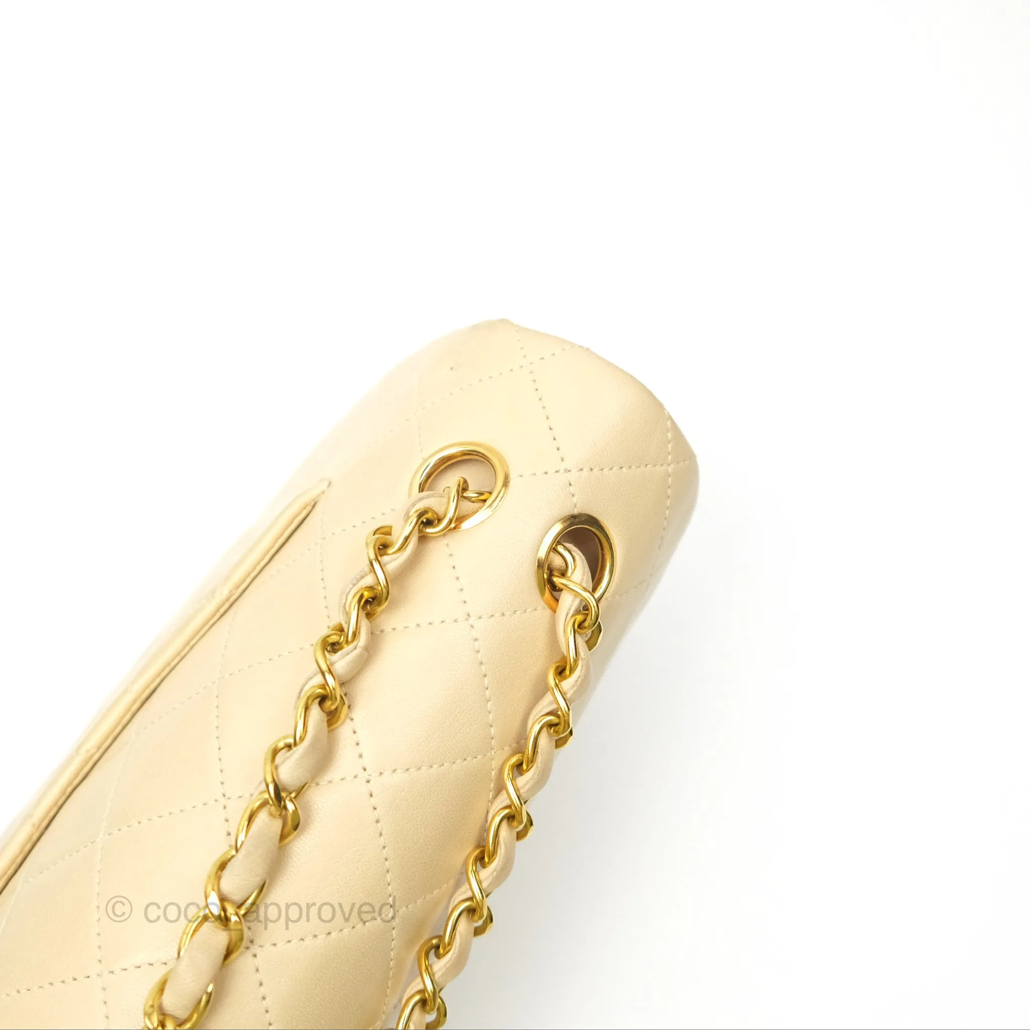 Chanel Vintage Medium Classic Flap Beige Lambskin 24K Gold Hardware