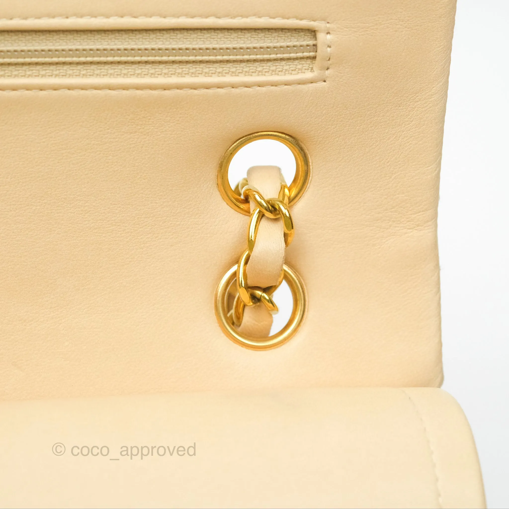 Chanel Vintage Medium Classic Flap Beige Lambskin 24K Gold Hardware