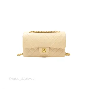 Chanel Vintage Medium Classic Flap Beige Lambskin 24K Gold Hardware