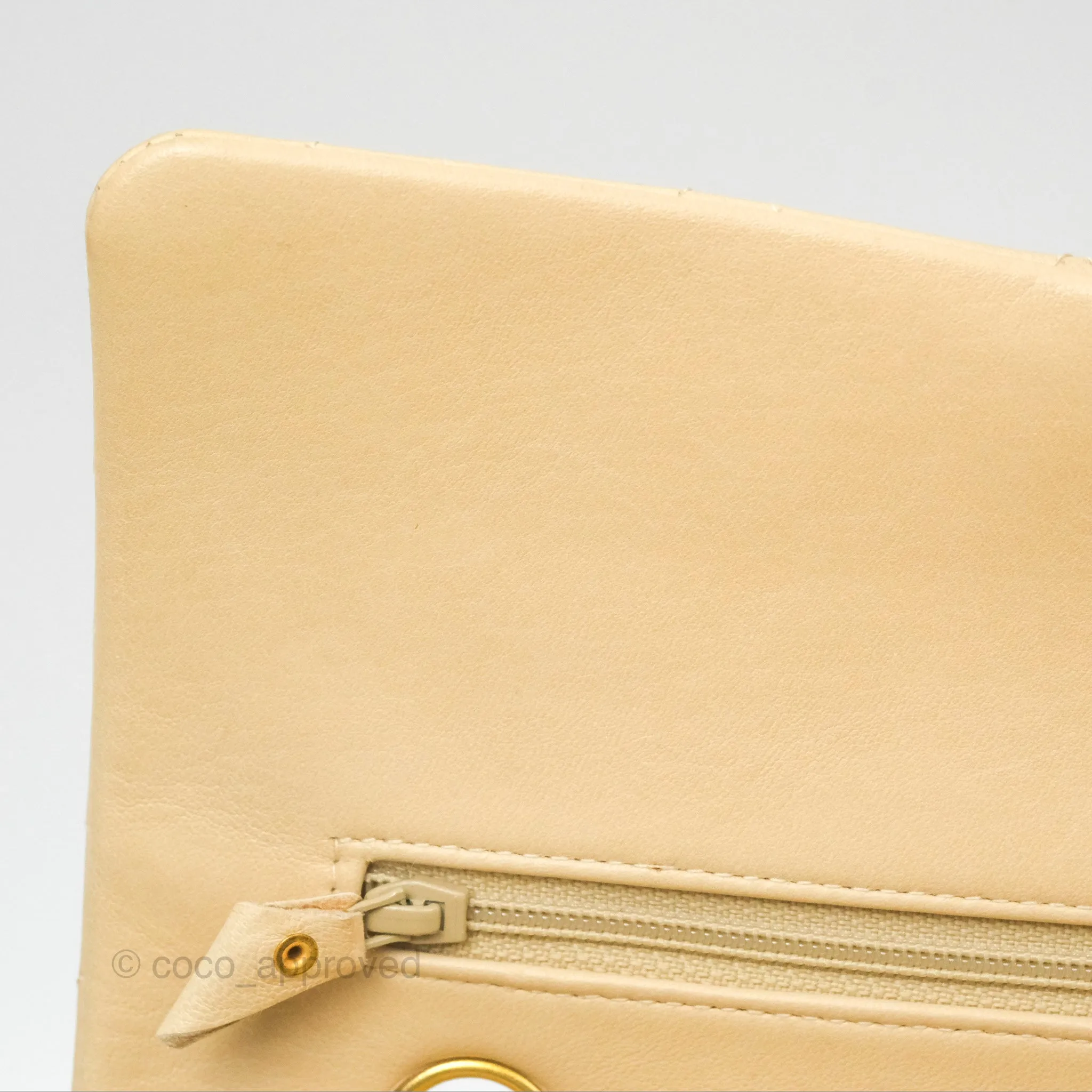 Chanel Vintage Medium Classic Flap Beige Lambskin 24K Gold Hardware