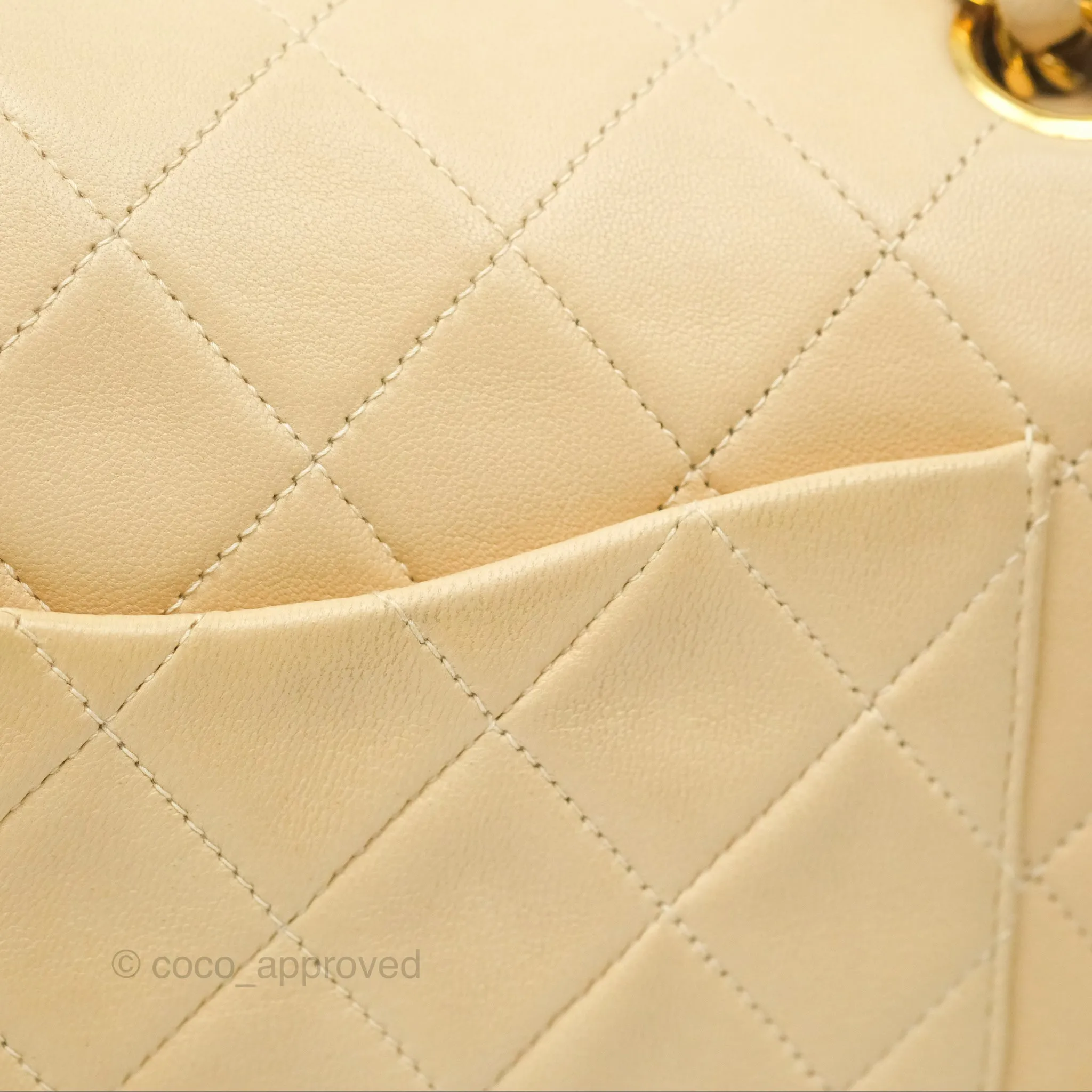Chanel Vintage Medium Classic Flap Beige Lambskin 24K Gold Hardware
