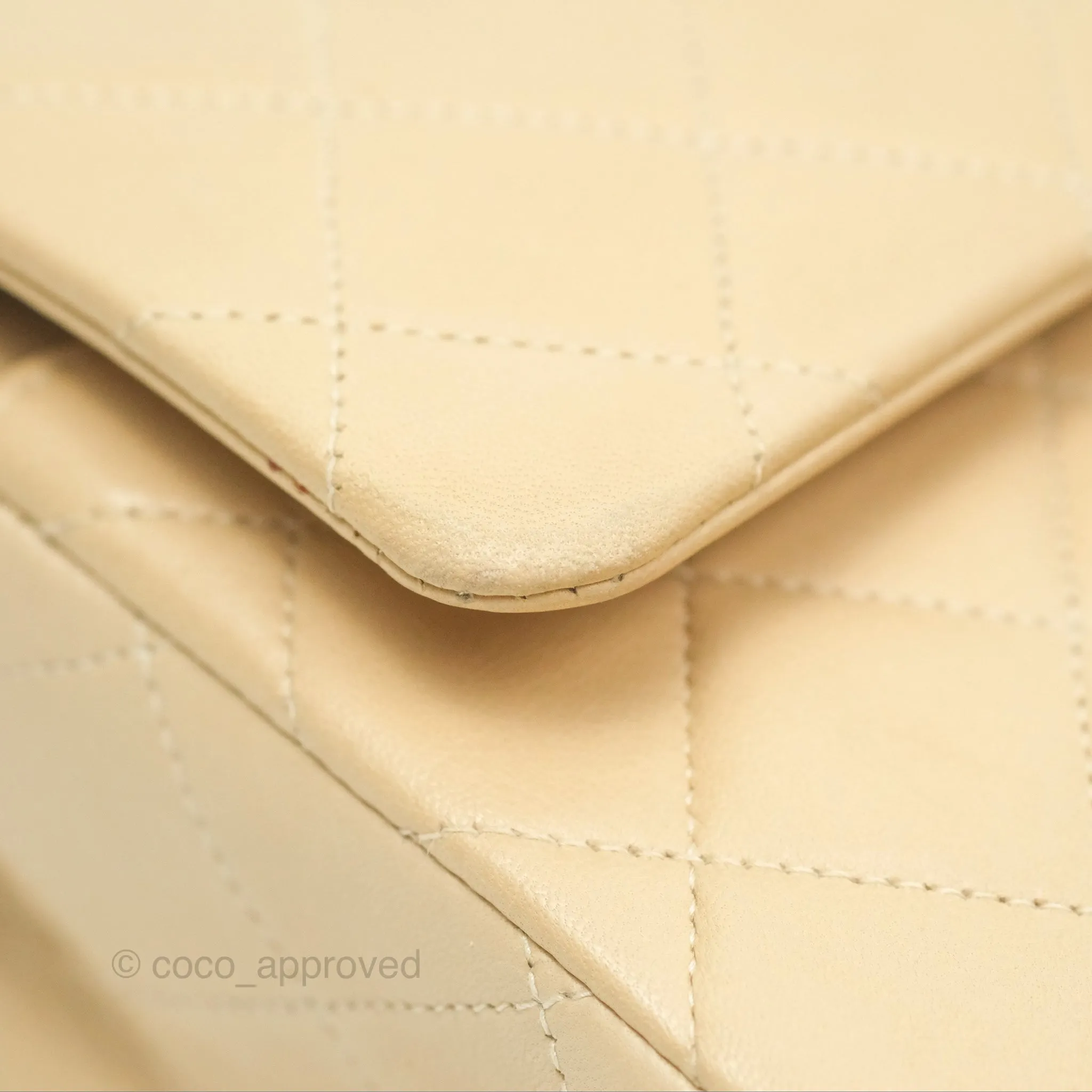 Chanel Vintage Medium Classic Flap Beige Lambskin 24K Gold Hardware
