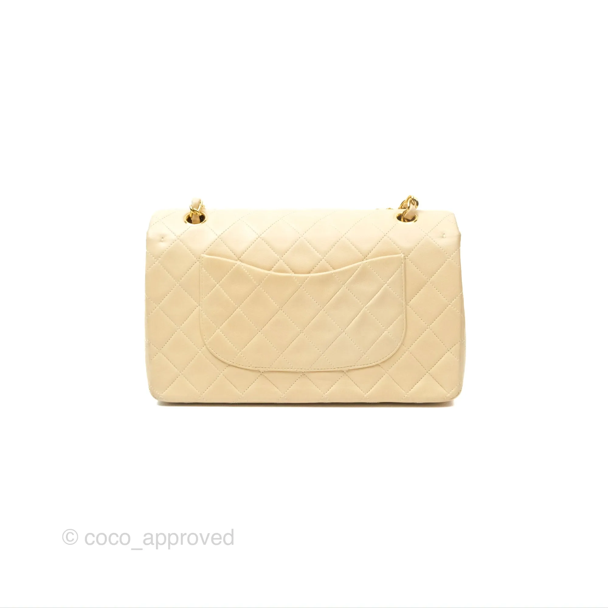 Chanel Vintage Medium Classic Flap Beige Lambskin 24K Gold Hardware