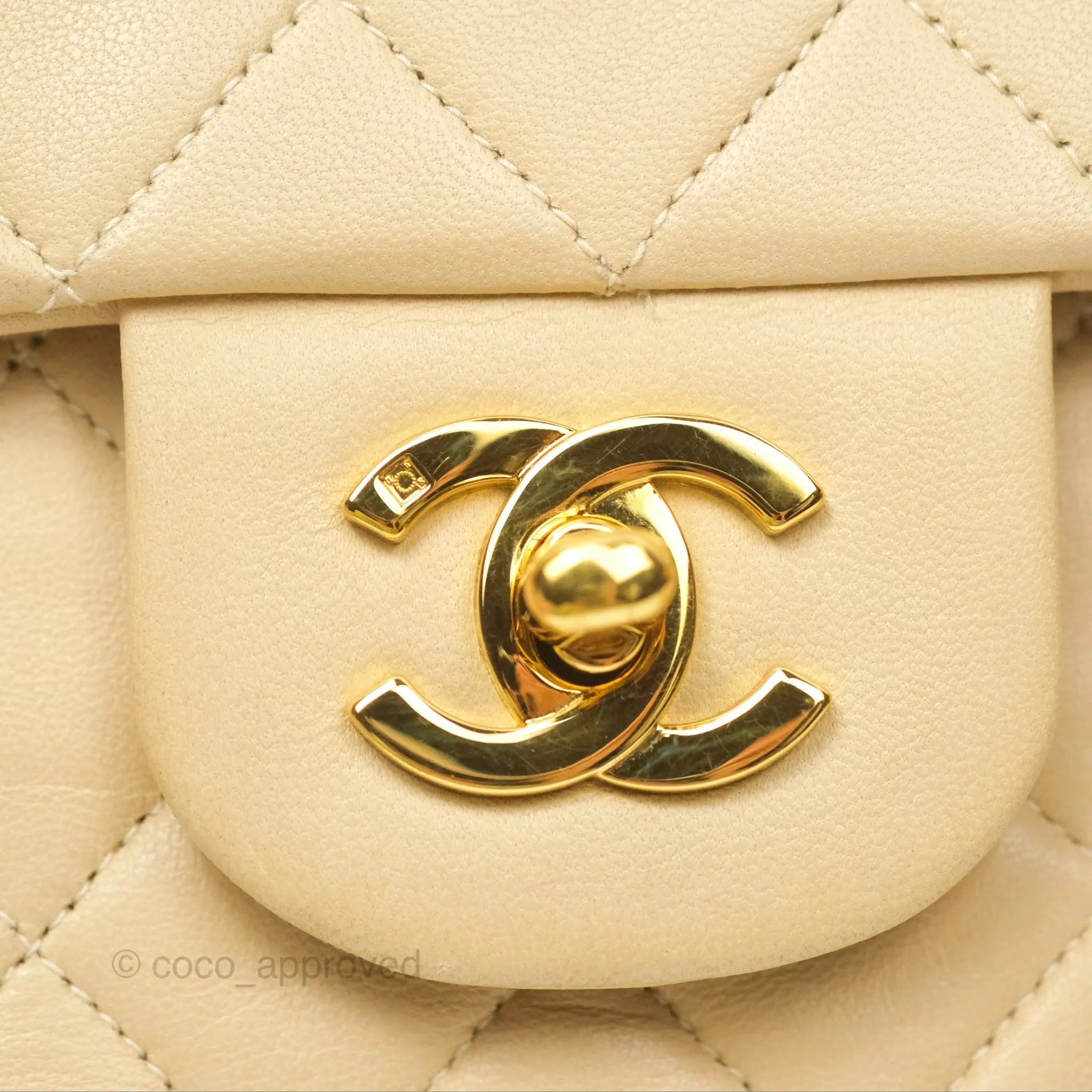 Chanel Vintage Medium Classic Flap Beige Lambskin 24K Gold Hardware