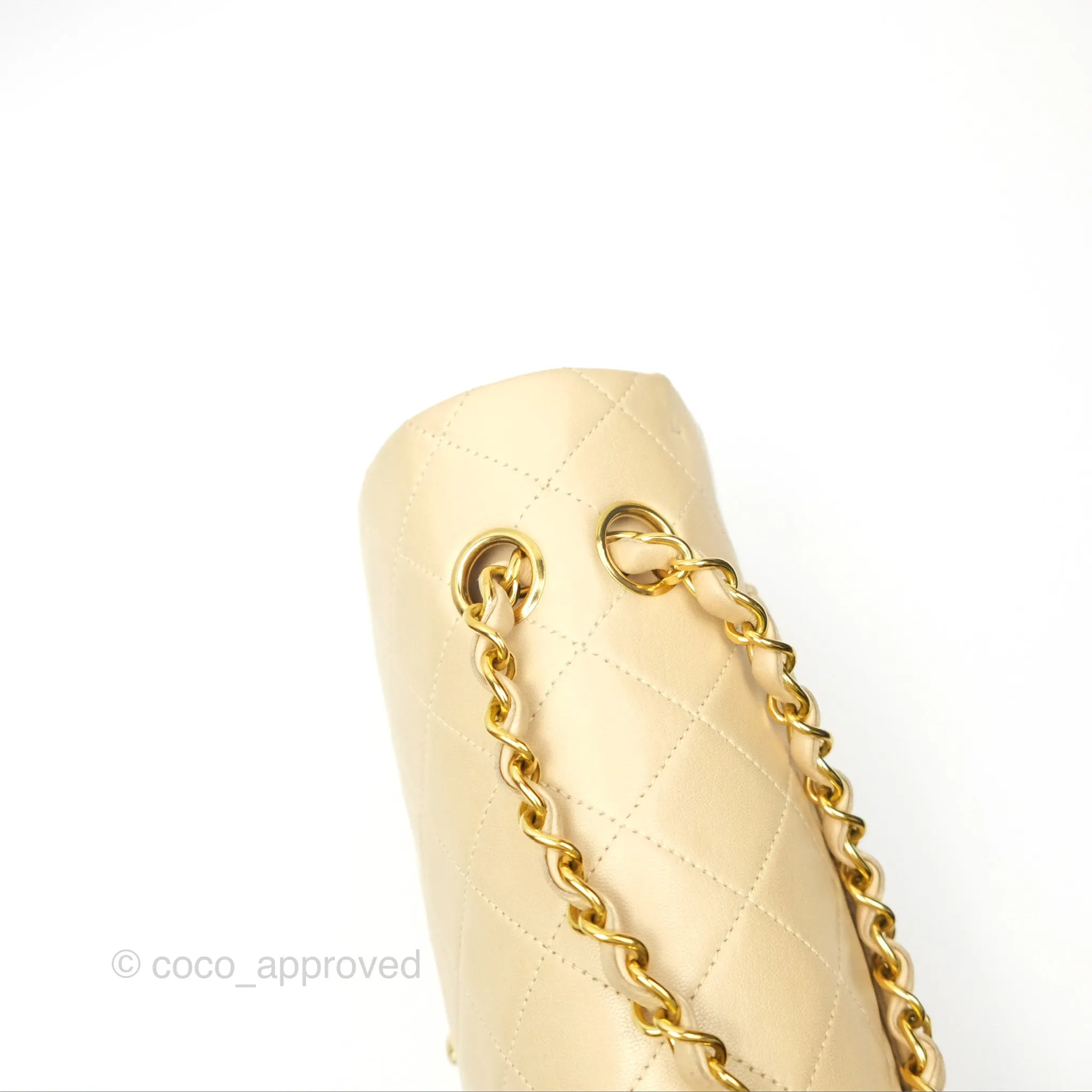 Chanel Vintage Medium Classic Flap Beige Lambskin 24K Gold Hardware