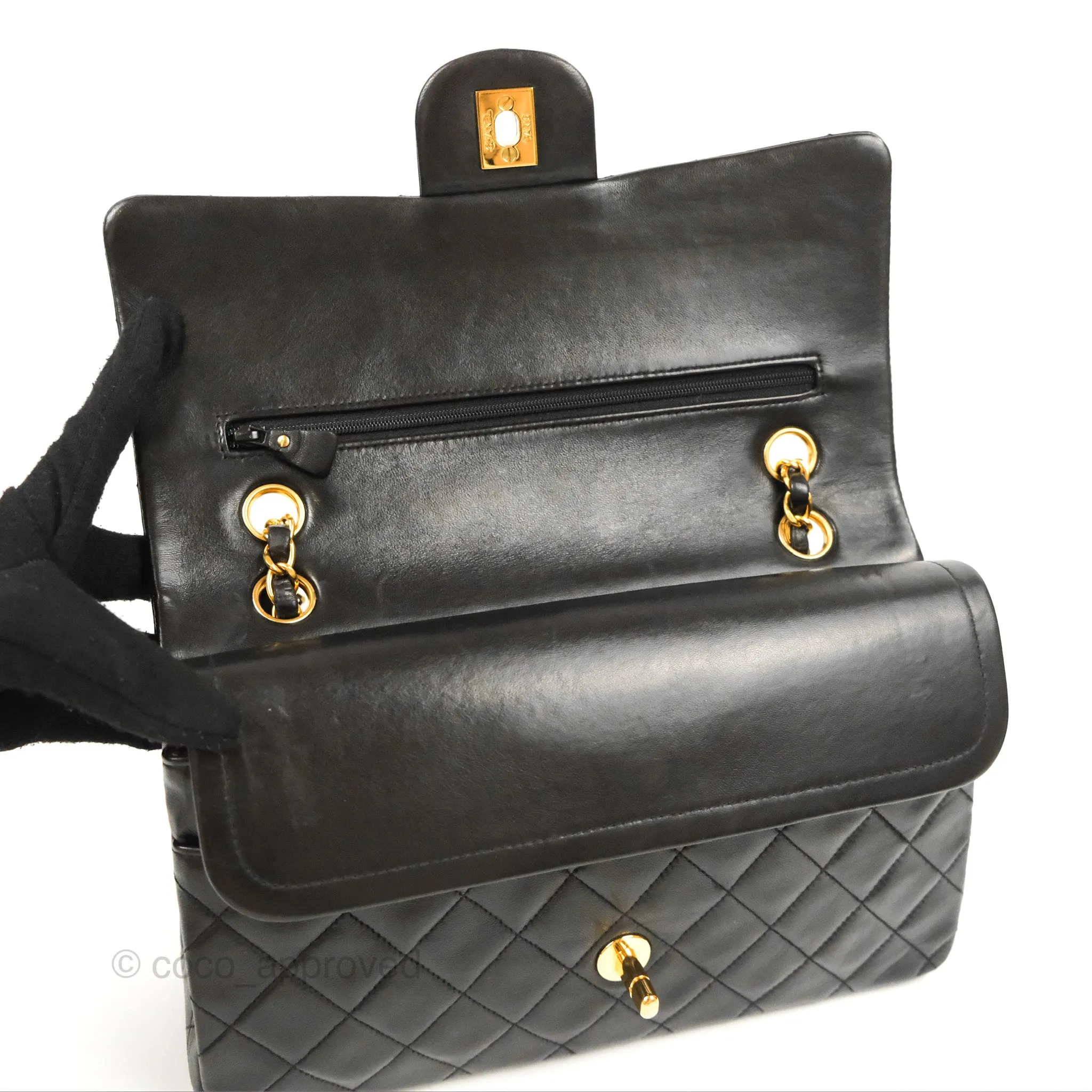 Chanel Vintage Medium Classic Flap Black Lambskin 24K Gold Hardware