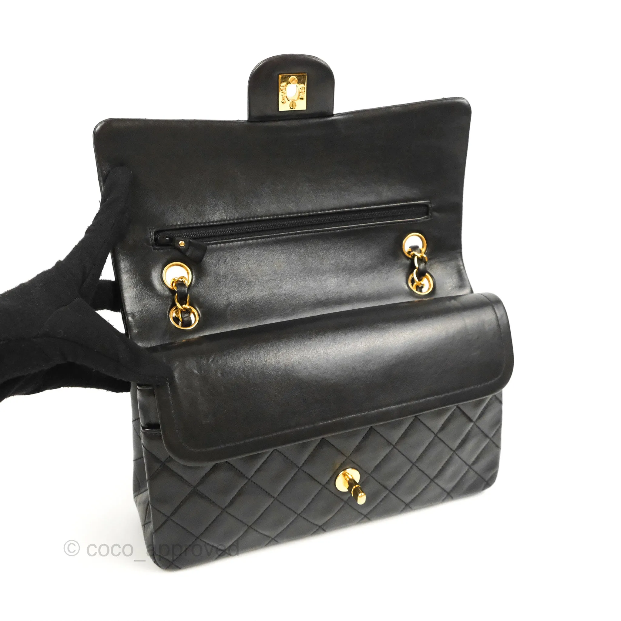 Chanel Vintage Medium Classic Flap Black Lambskin 24K Gold Hardware