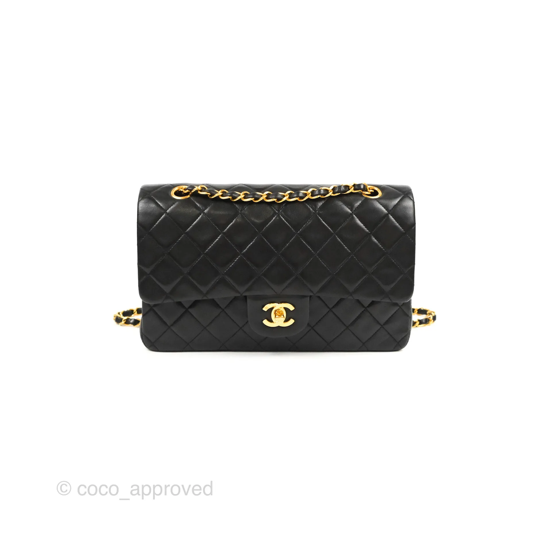Chanel Vintage Medium Classic Flap Black Lambskin 24K Gold Hardware
