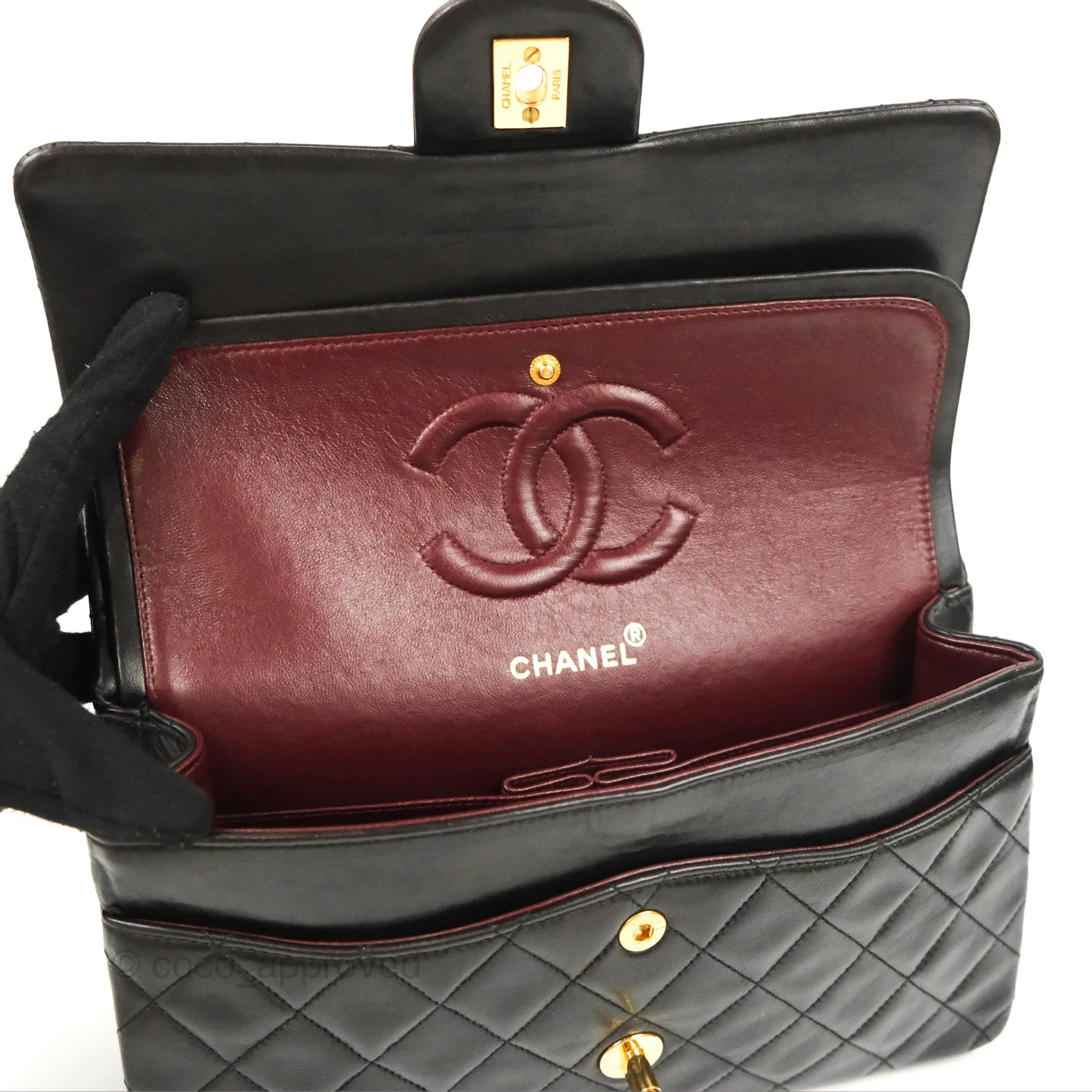Chanel Vintage Medium Classic Flap Black Lambskin 24K Gold Hardware