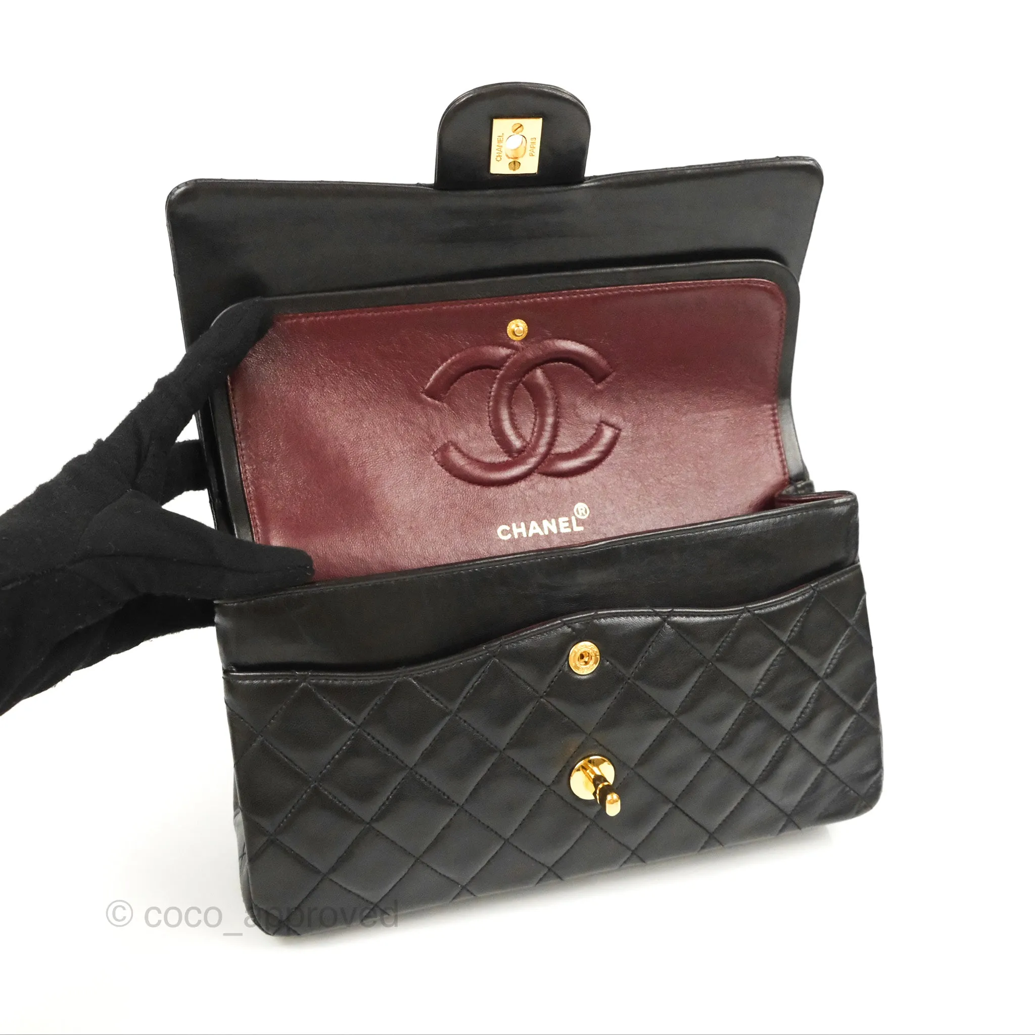 Chanel Vintage Medium Classic Flap Black Lambskin 24K Gold Hardware