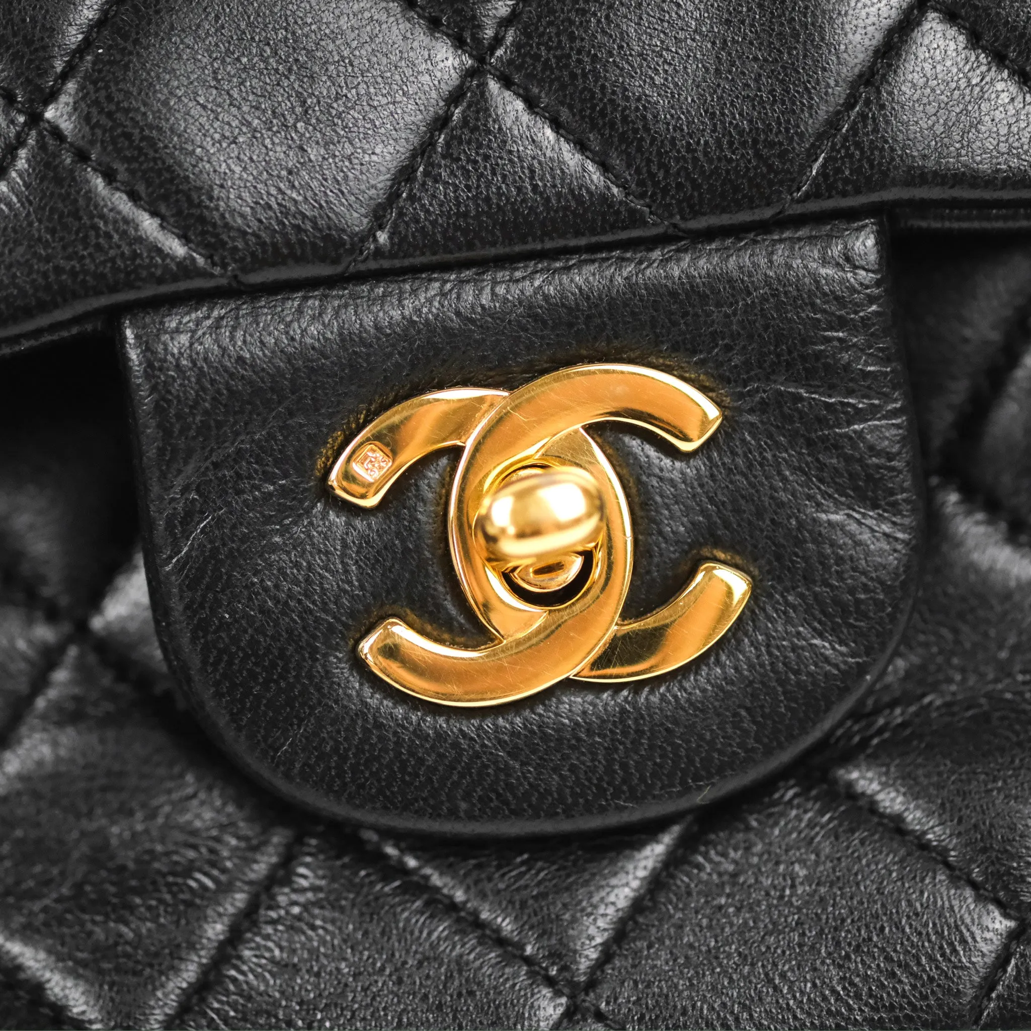 Chanel Vintage Small Classic Flap Black Lambskin 24K Gold Hardware