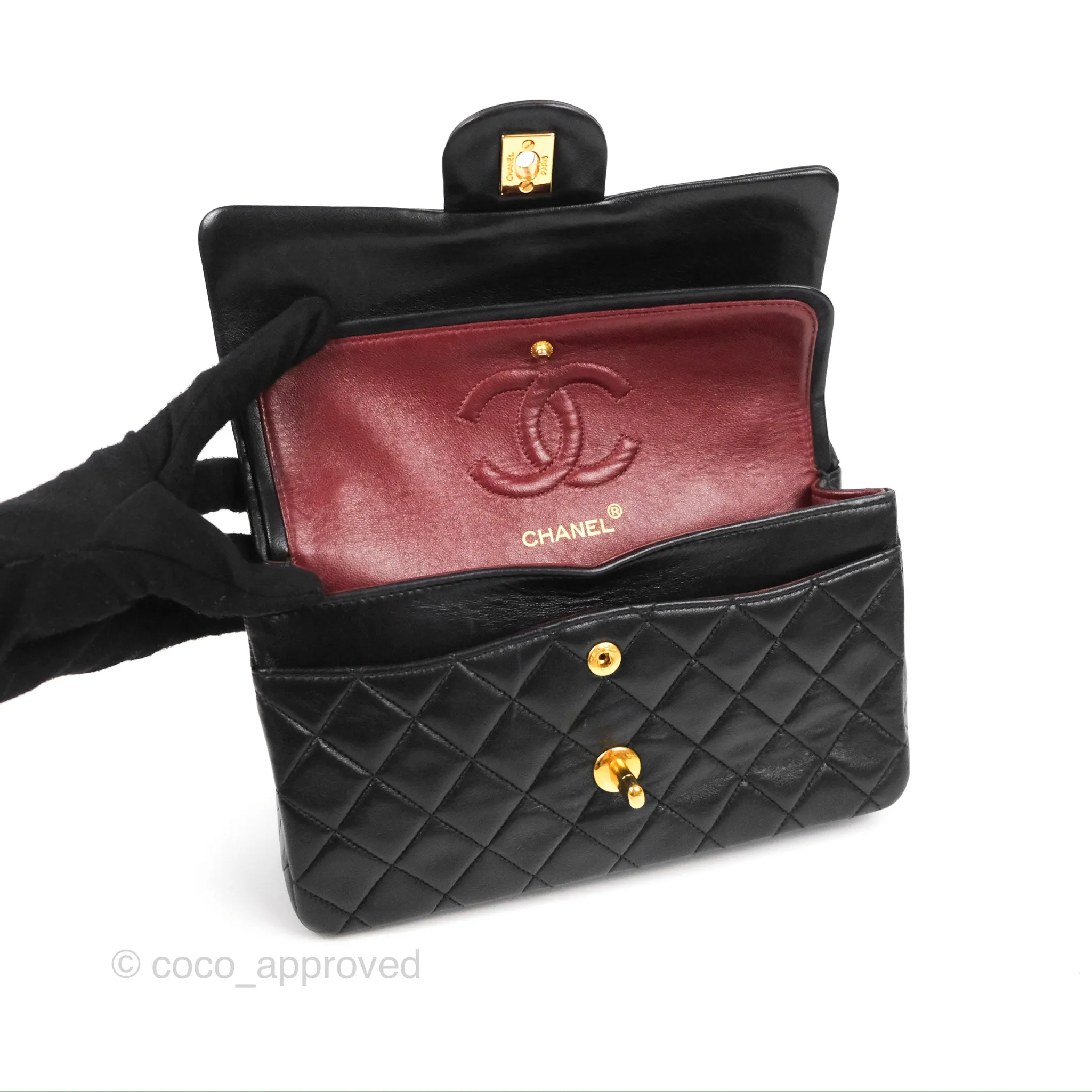 Chanel Vintage Small Classic Flap Black Lambskin 24K Gold Hardware