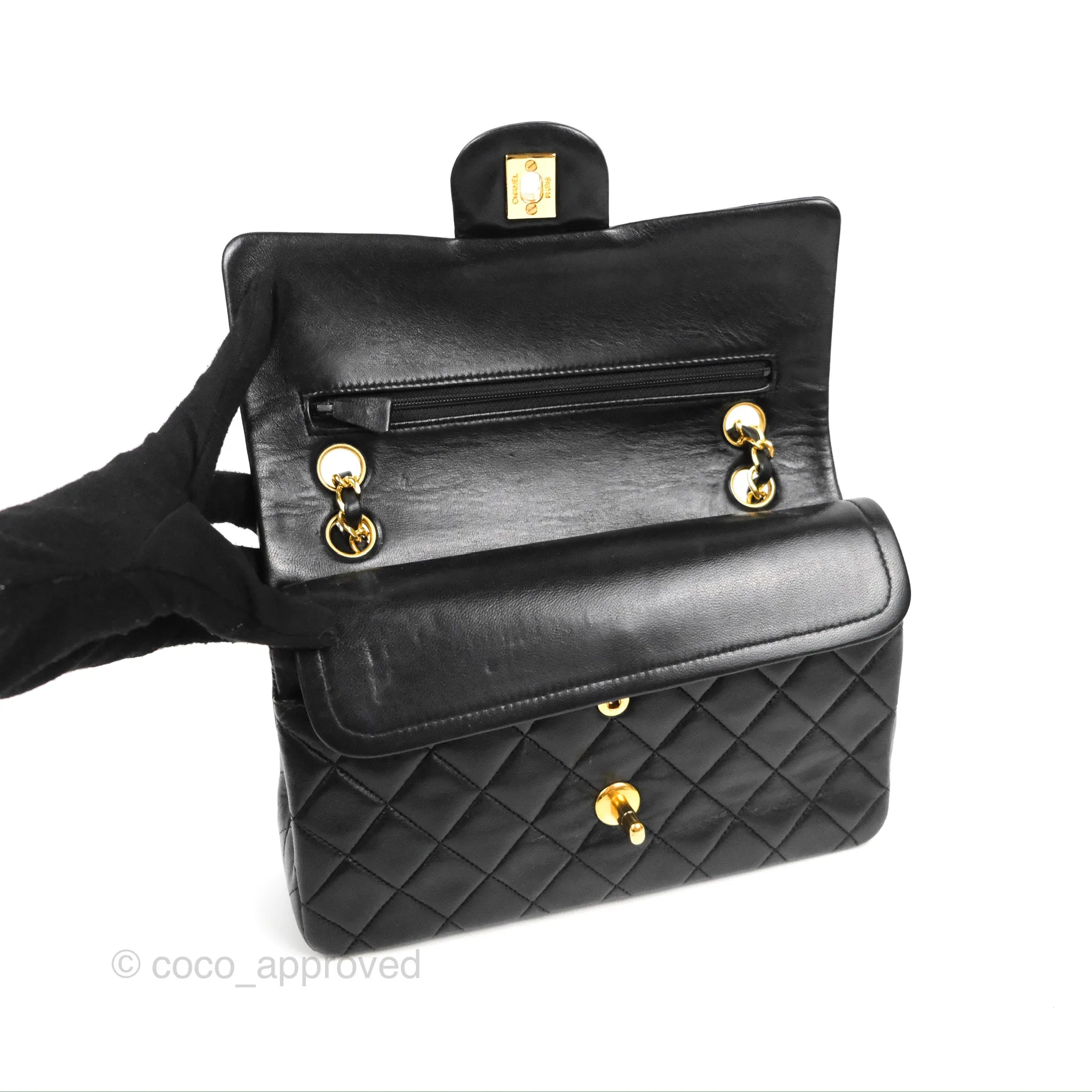 Chanel Vintage Small Classic Flap Black Lambskin 24K Gold Hardware