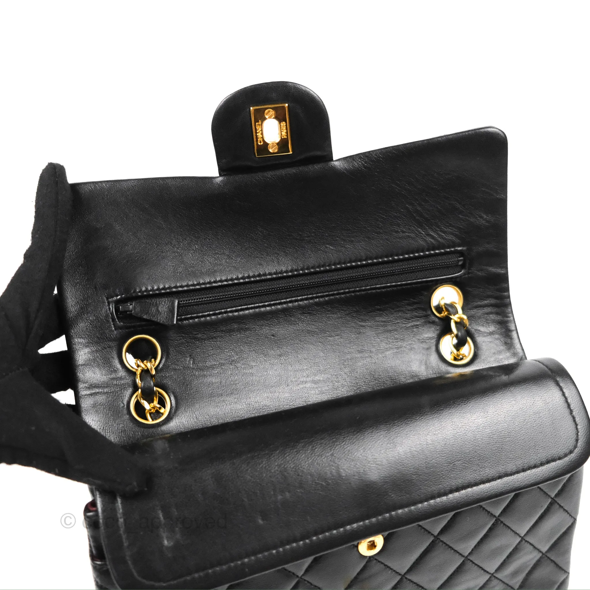 Chanel Vintage Small Classic Flap Black Lambskin 24K Gold Hardware