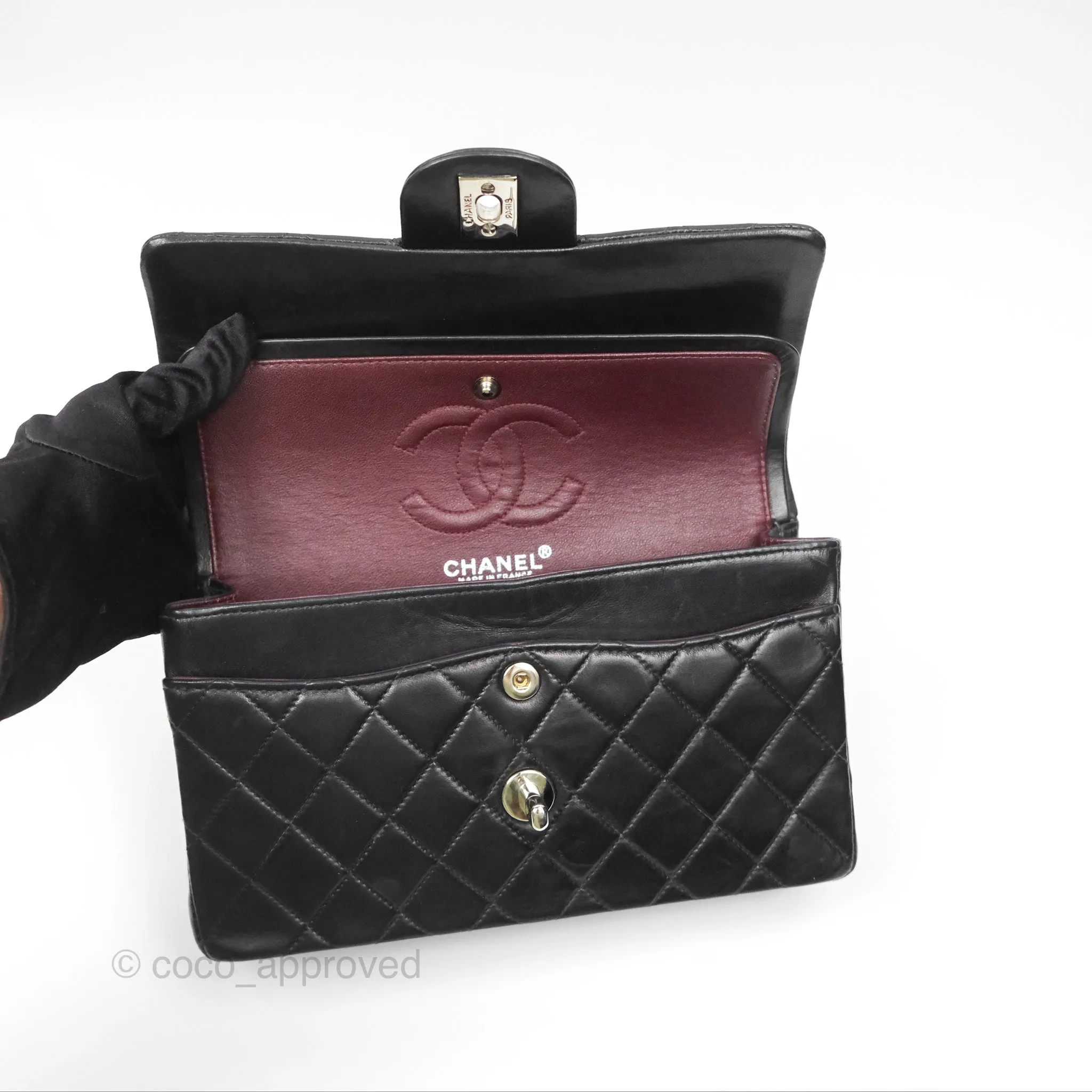 Chanel Vintage Small Classic Flap Black Lambskin Silver Hardware
