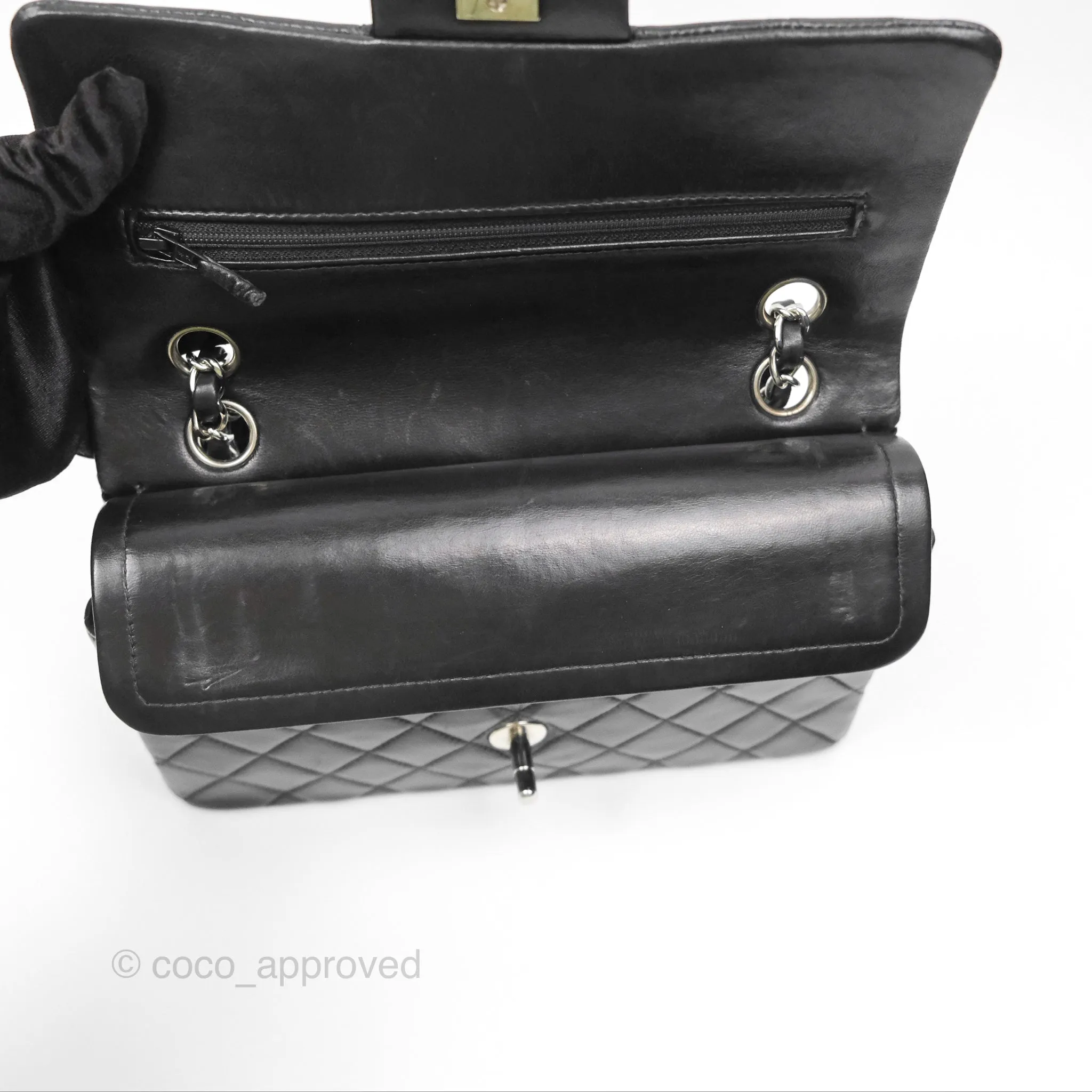 Chanel Vintage Small Classic Flap Black Lambskin Silver Hardware