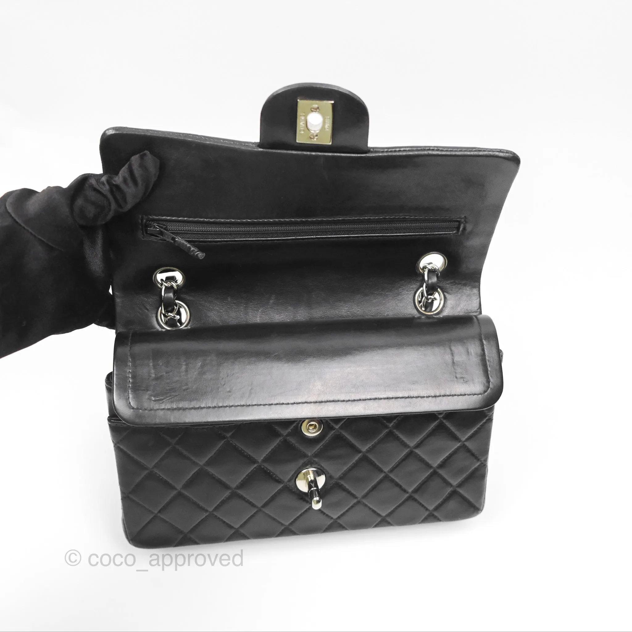 Chanel Vintage Small Classic Flap Black Lambskin Silver Hardware
