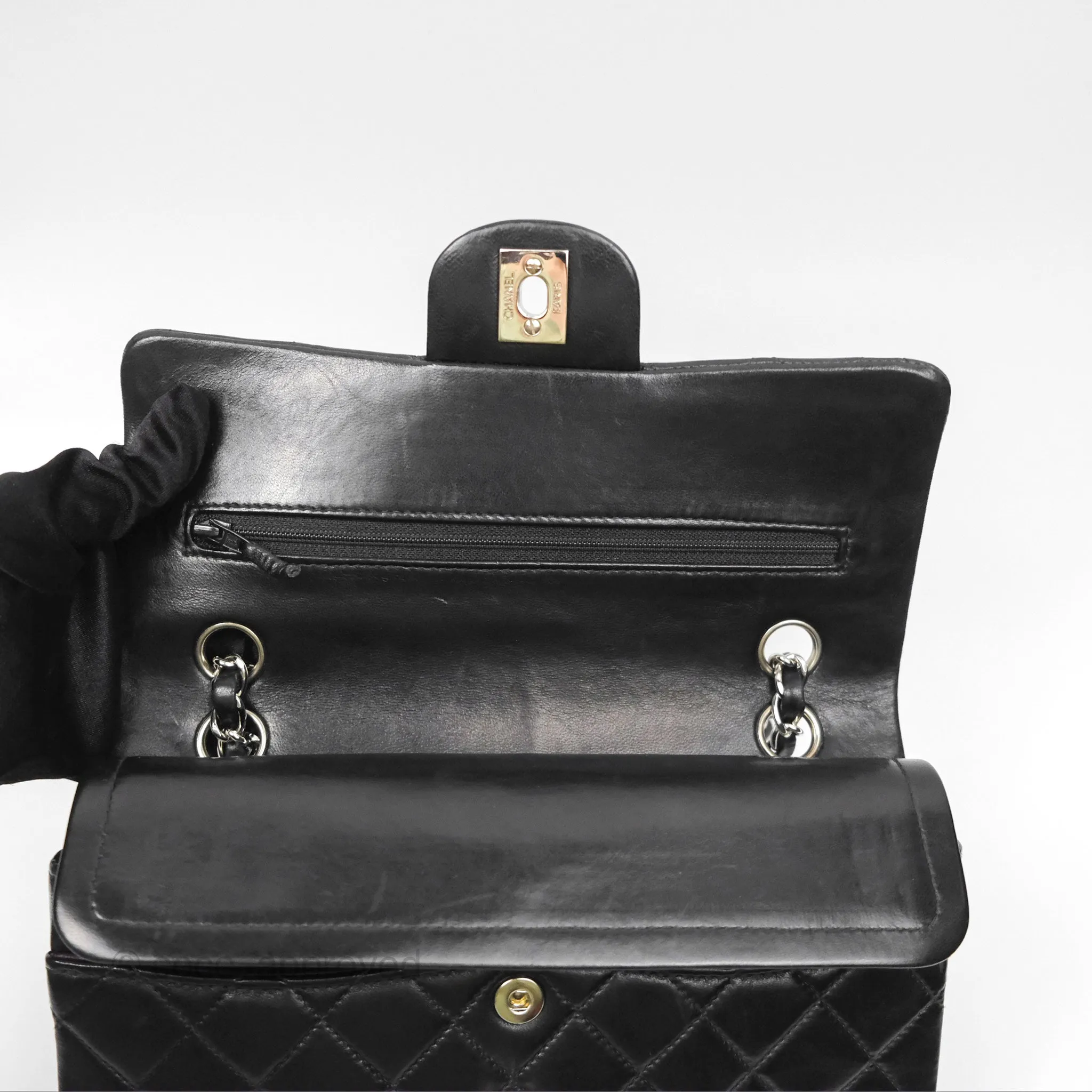 Chanel Vintage Small Classic Flap Black Lambskin Silver Hardware