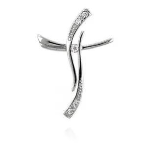 Charia Modern CZ Wave Cross Pendant | Sterling Silver