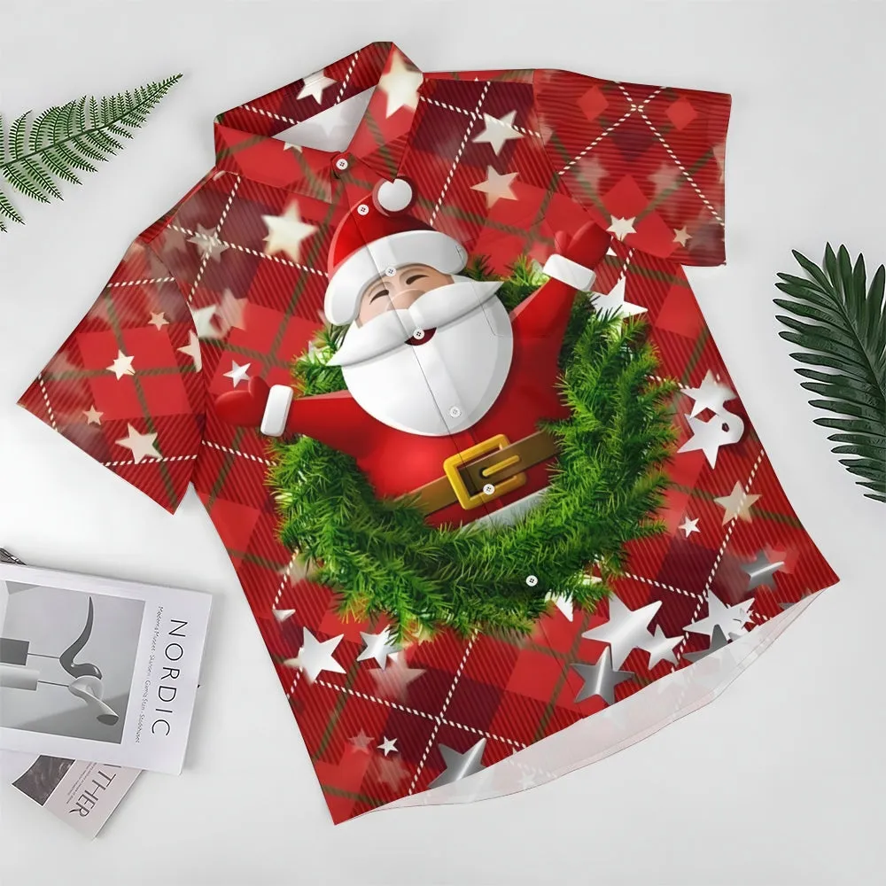 Christmas Themed Casual Chest Pocket Short Sleeve Shirt 2309000281