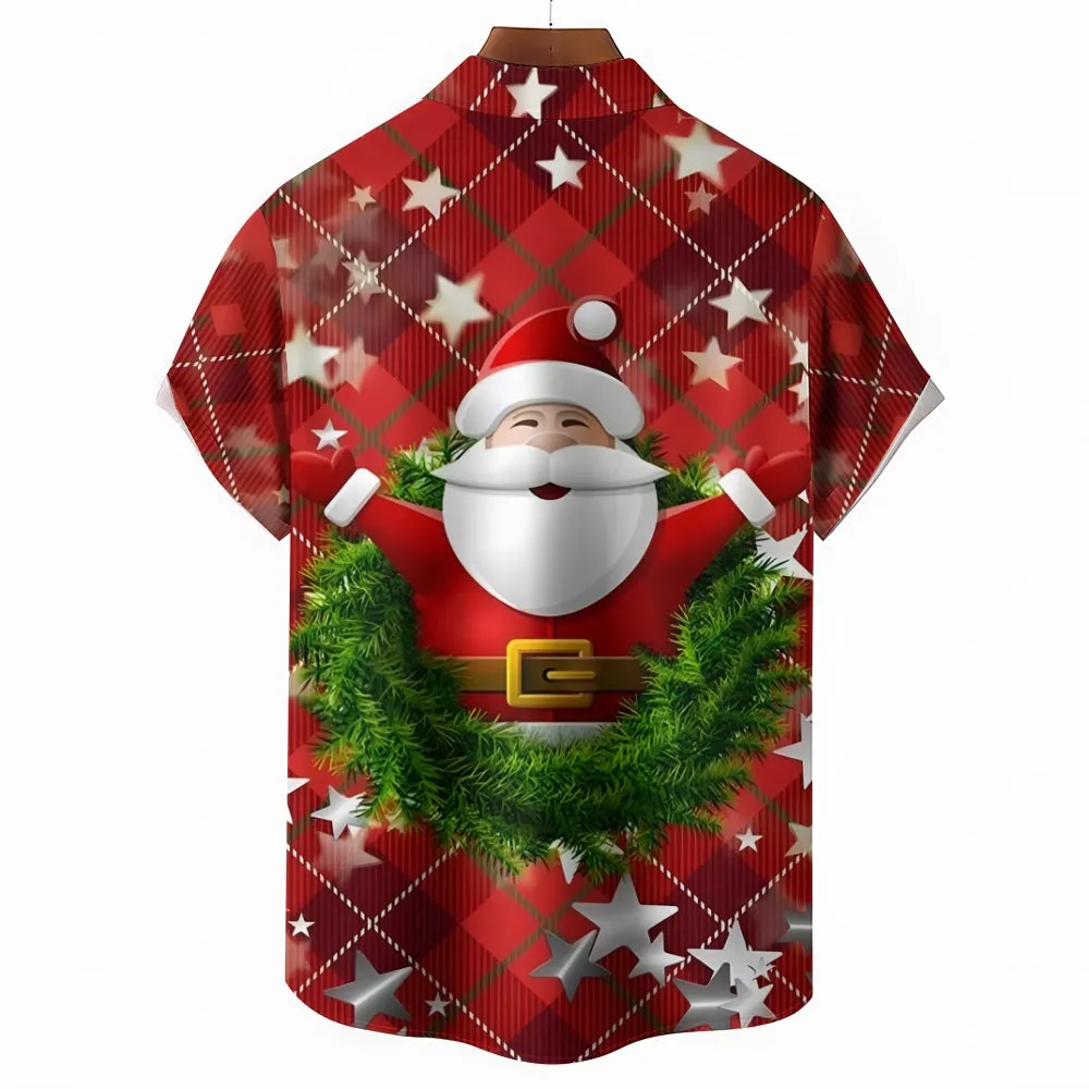 Christmas Themed Casual Chest Pocket Short Sleeve Shirt 2309000281