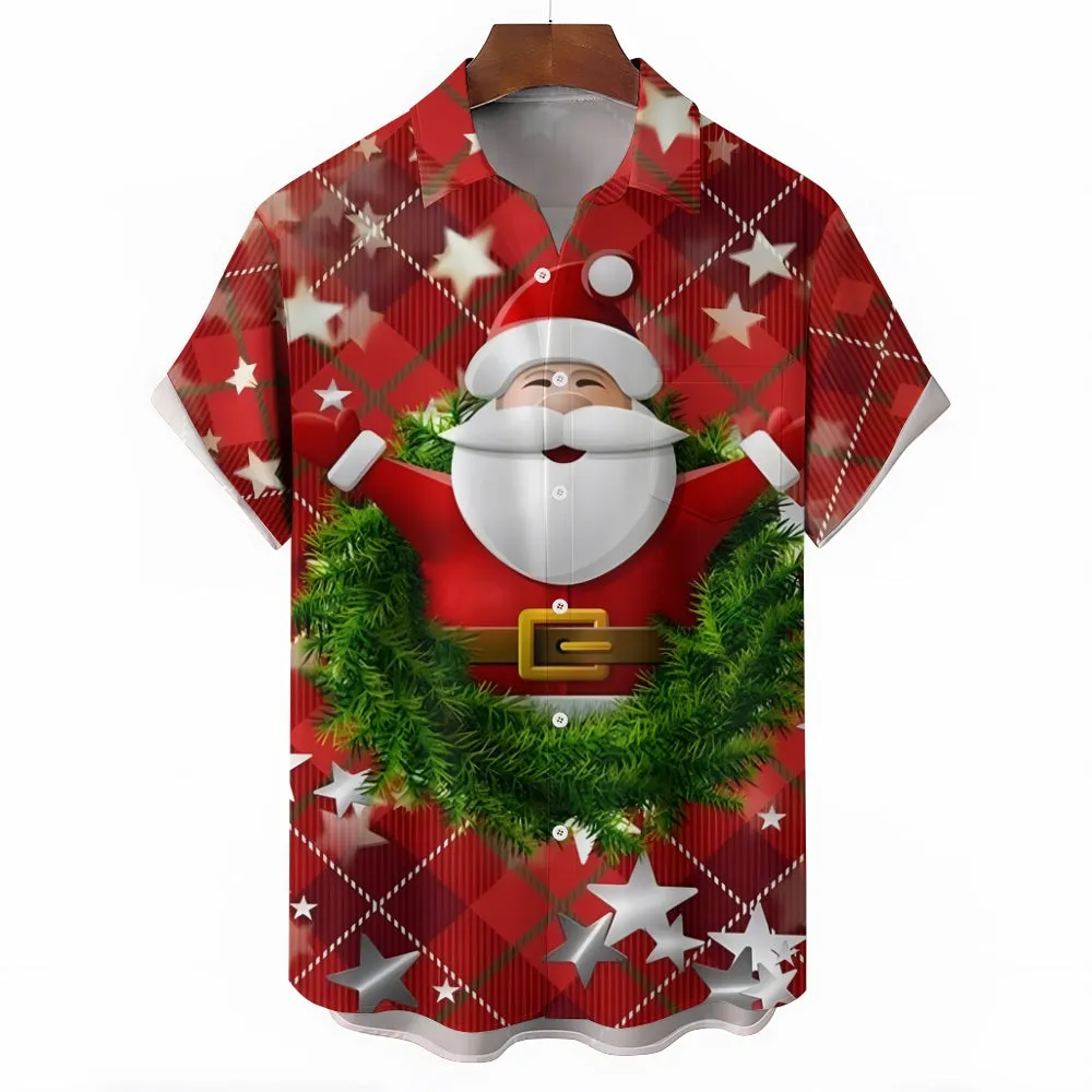 Christmas Themed Casual Chest Pocket Short Sleeve Shirt 2309000281