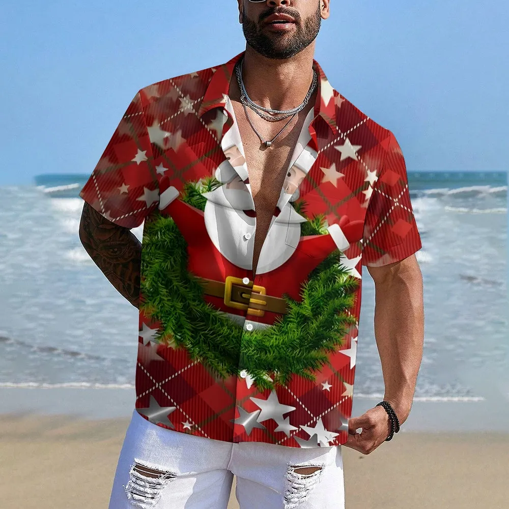 Christmas Themed Casual Chest Pocket Short Sleeve Shirt 2309000281