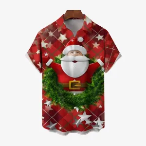 Christmas Themed Casual Chest Pocket Short Sleeve Shirt 2309000281