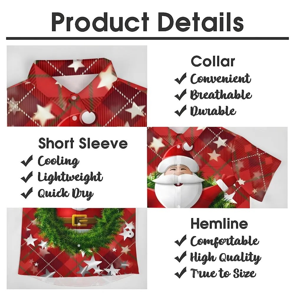 Christmas Themed Casual Chest Pocket Short Sleeve Shirt 2309000281