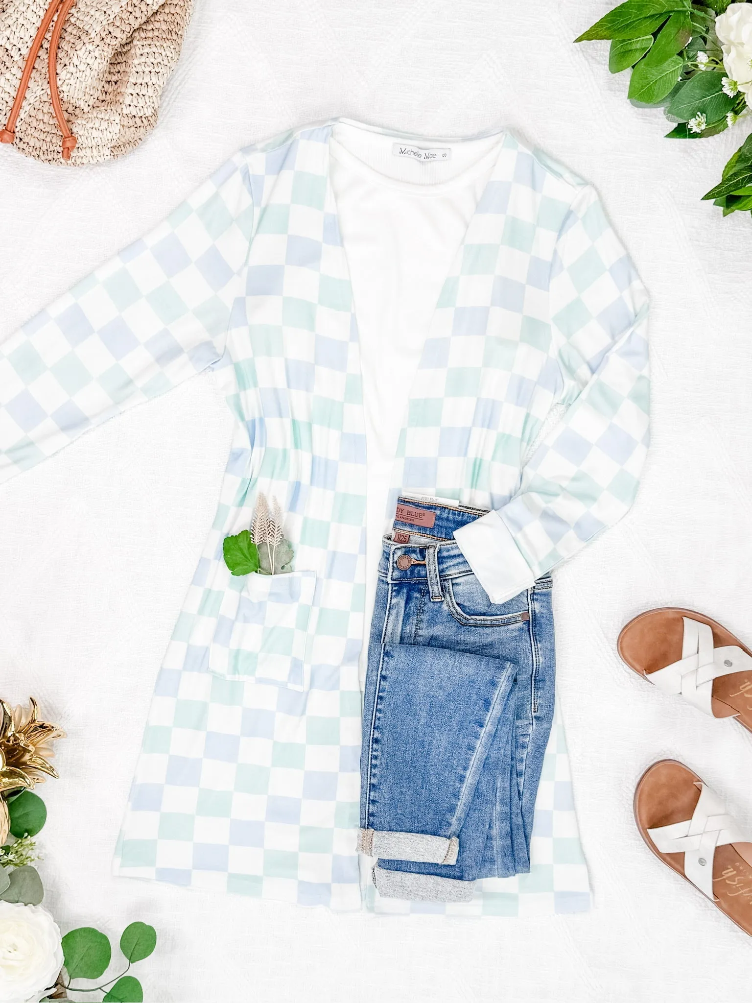 Classic Cardigan - Blue and Mint Checker