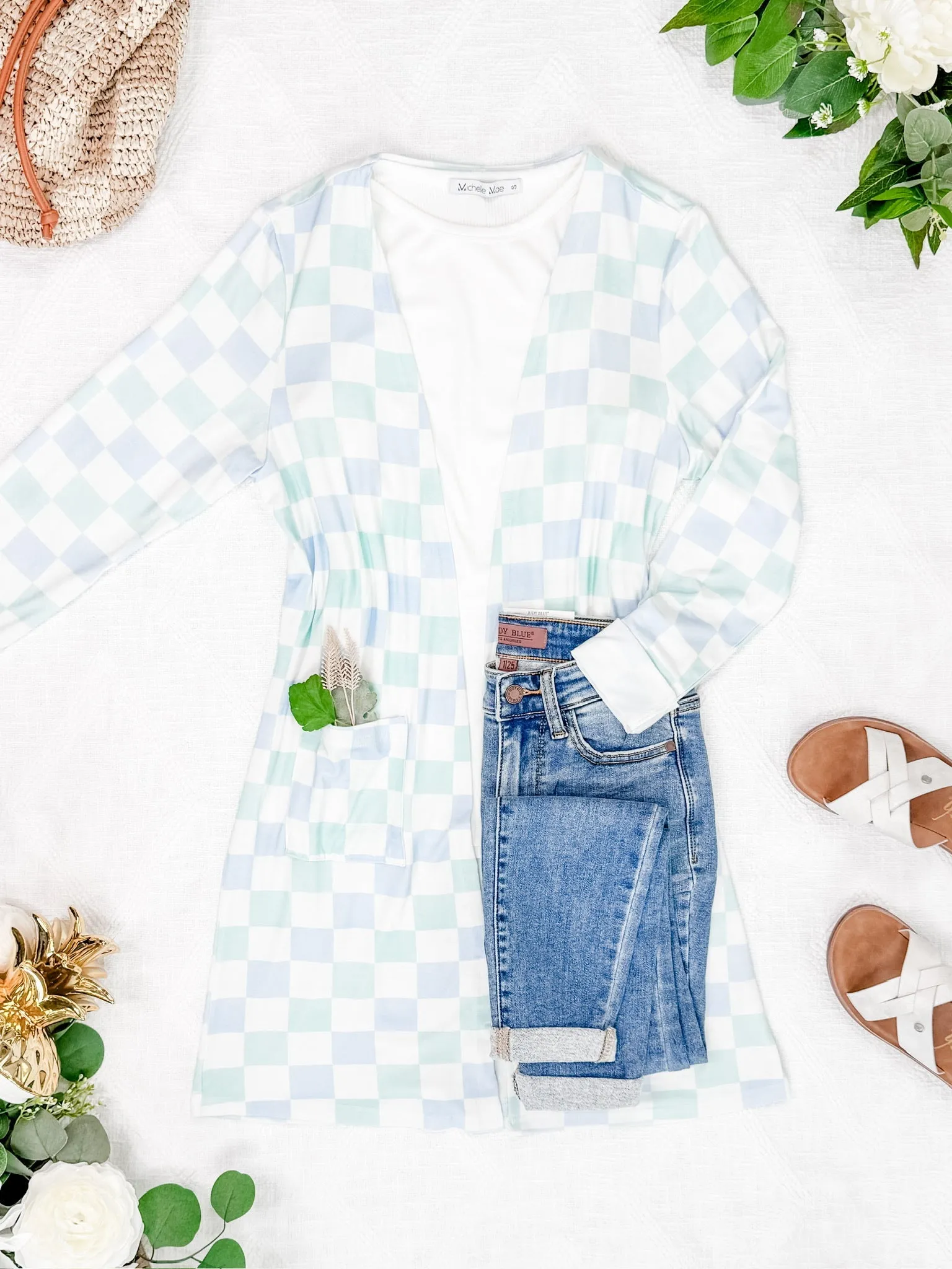 Classic Cardigan - Blue and Mint Checker
