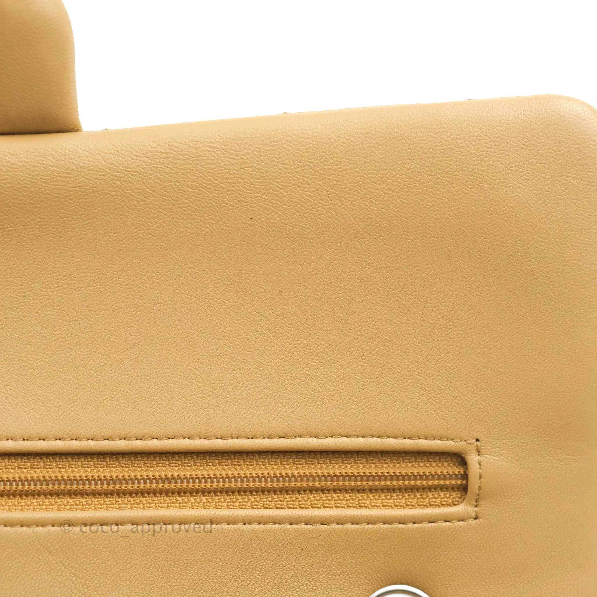 Classic M/L Medium Flap Quilted Dark Beige Lambskin Silver Hardware