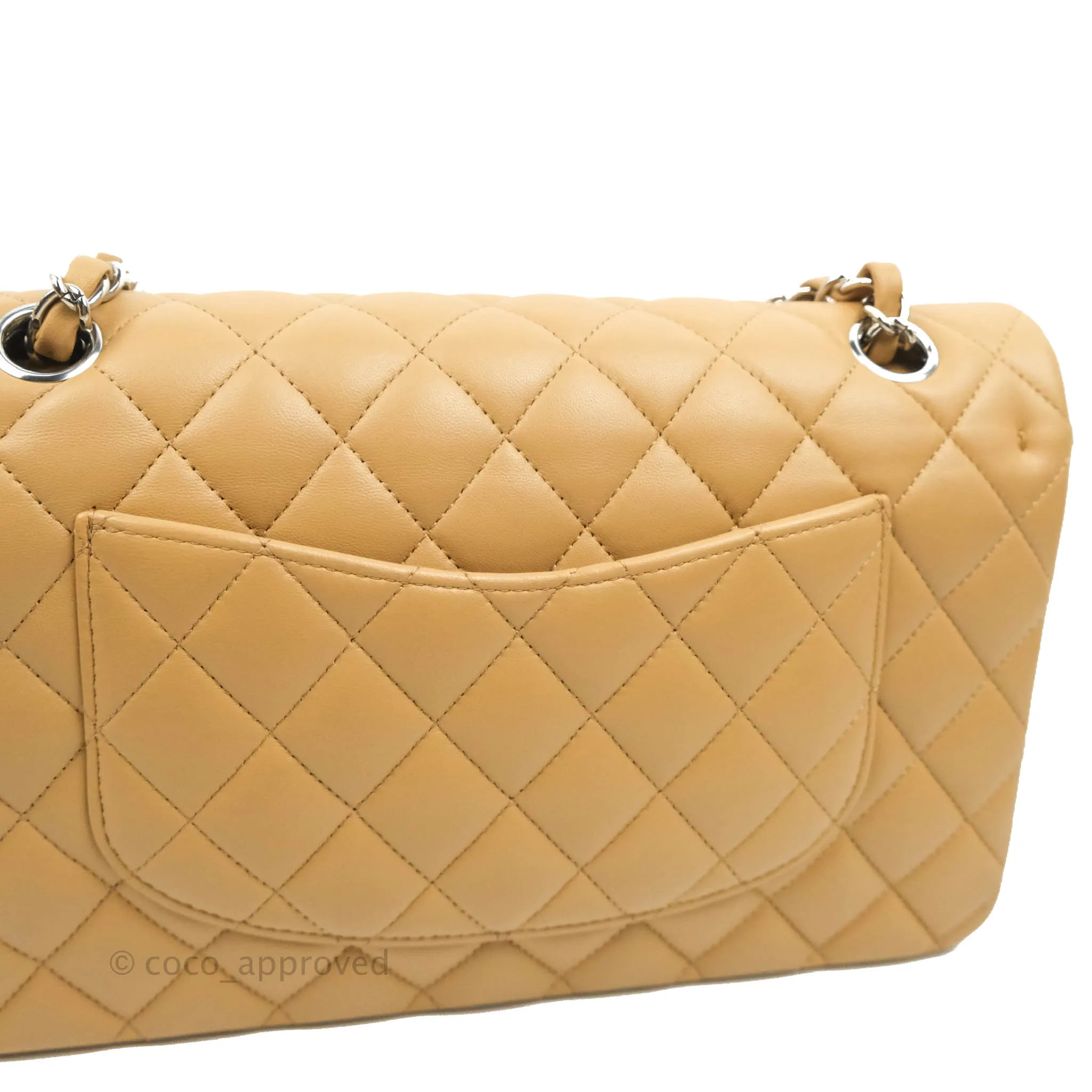 Classic M/L Medium Flap Quilted Dark Beige Lambskin Silver Hardware