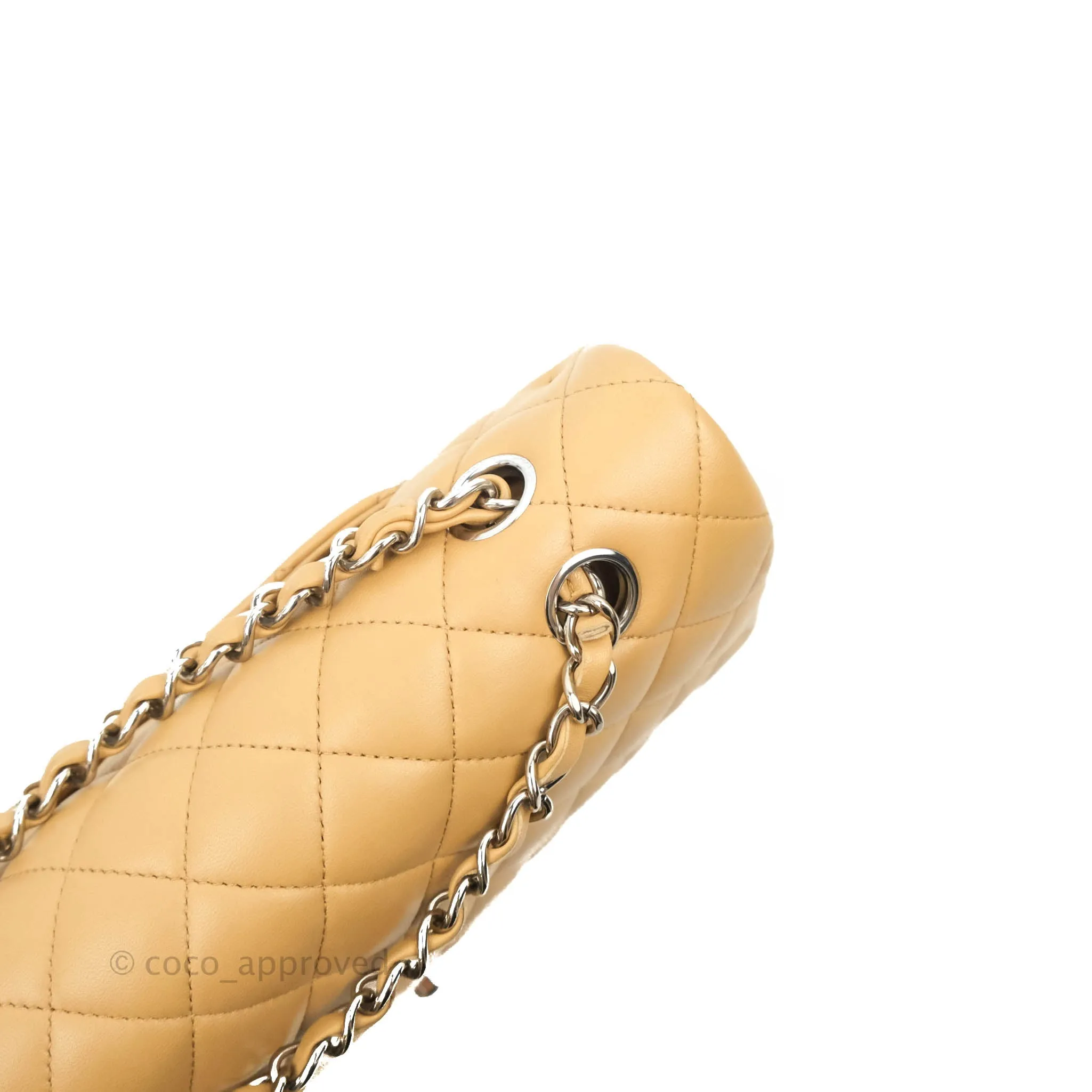 Classic M/L Medium Flap Quilted Dark Beige Lambskin Silver Hardware